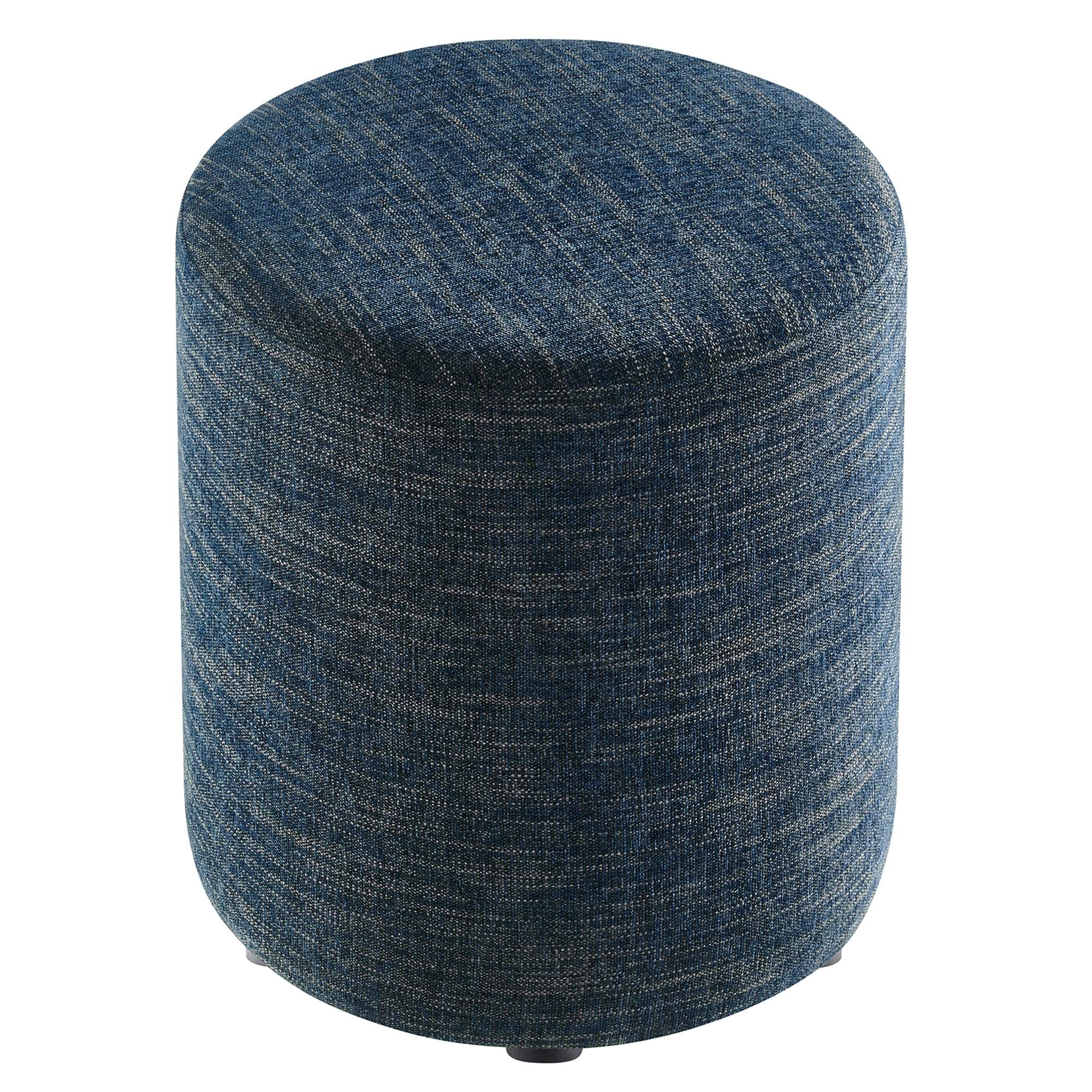 Callum Round Woven Heathered Fabric Upholstered Ottoman
