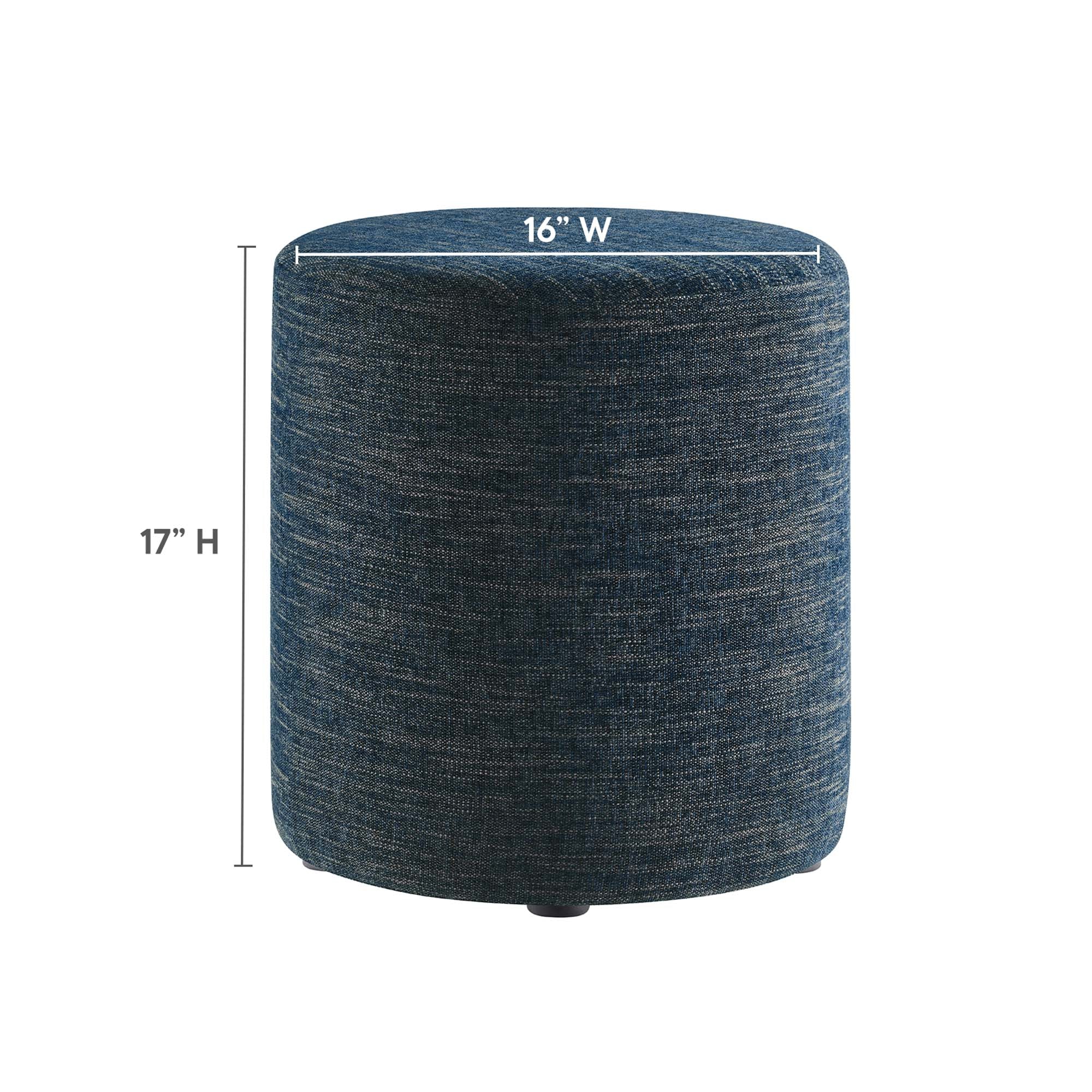 Callum Round Woven Heathered Fabric Upholstered Ottoman