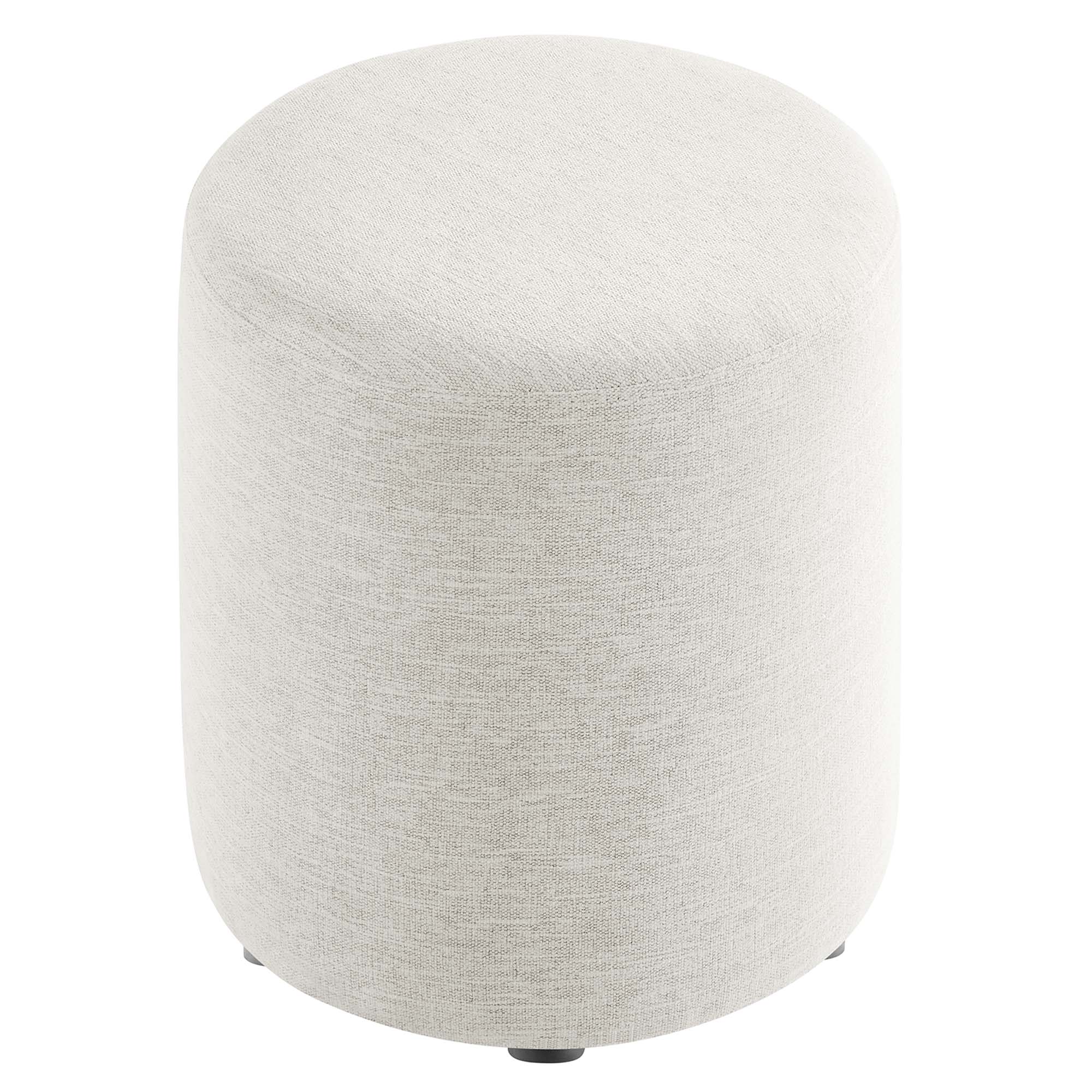Callum Round Woven Heathered Fabric Upholstered Ottoman