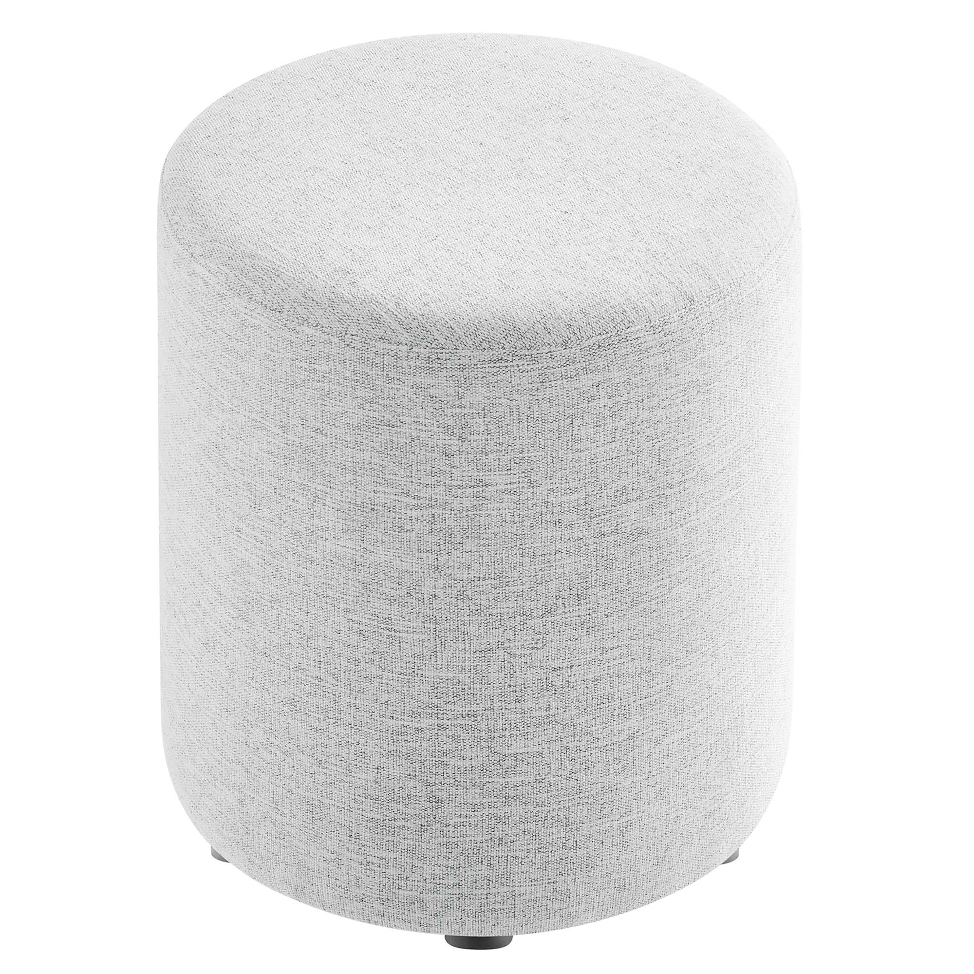 Callum Round Woven Heathered Fabric Upholstered Ottoman