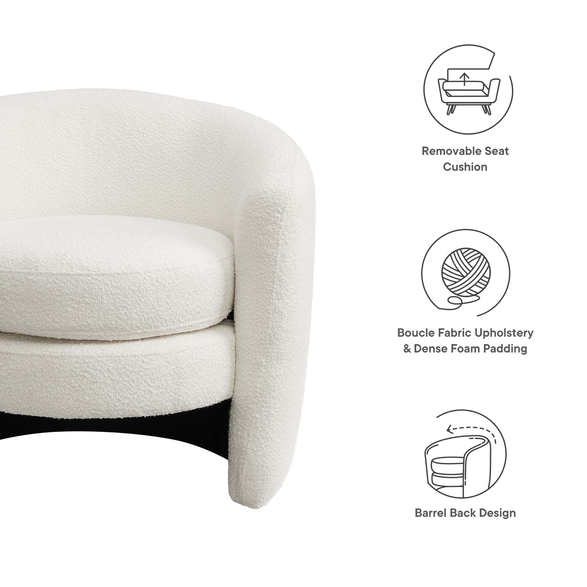 Fauteuil à dossier incurvé en tissu bouclé rembourré Affinity