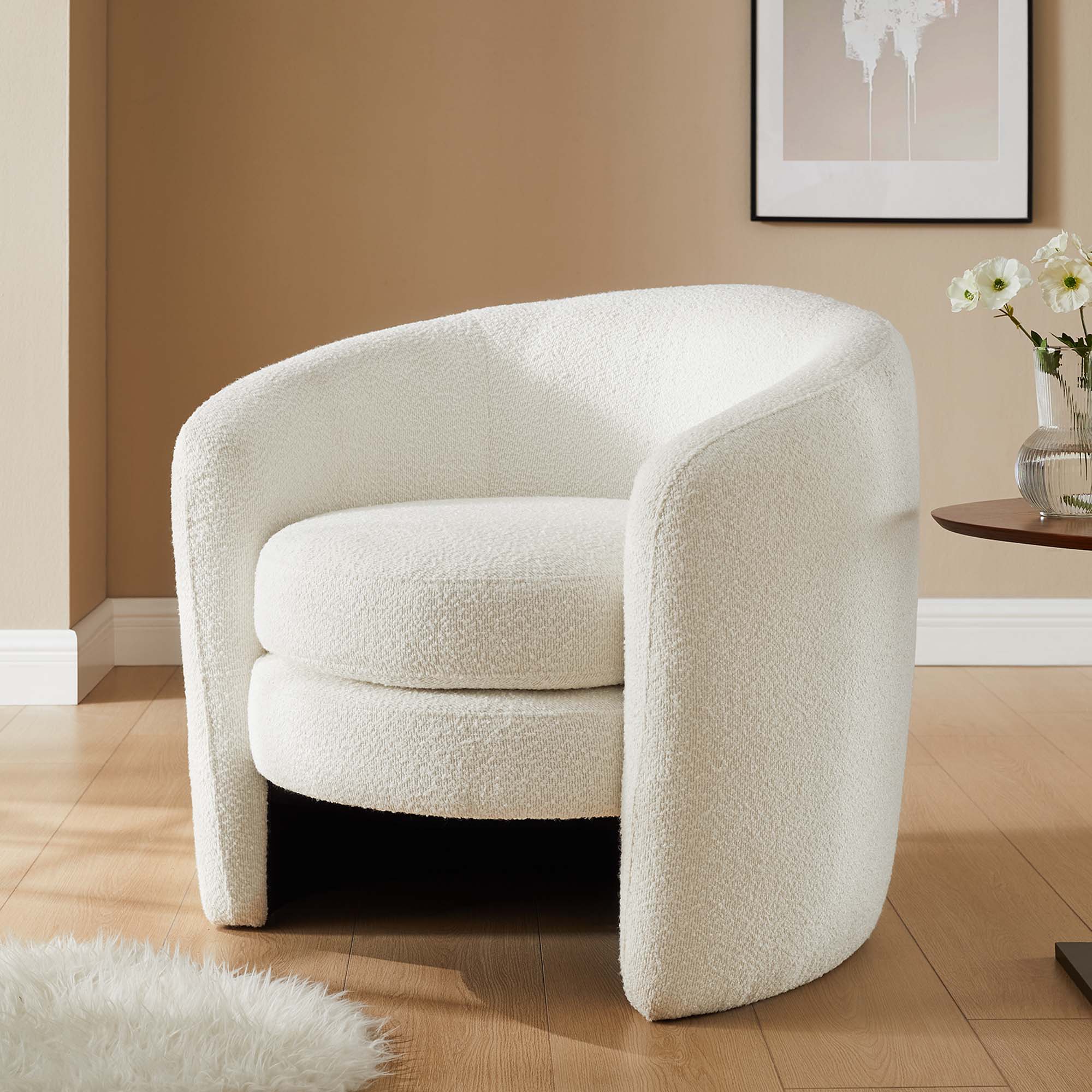 Fauteuil à dossier incurvé en tissu bouclé rembourré Affinity