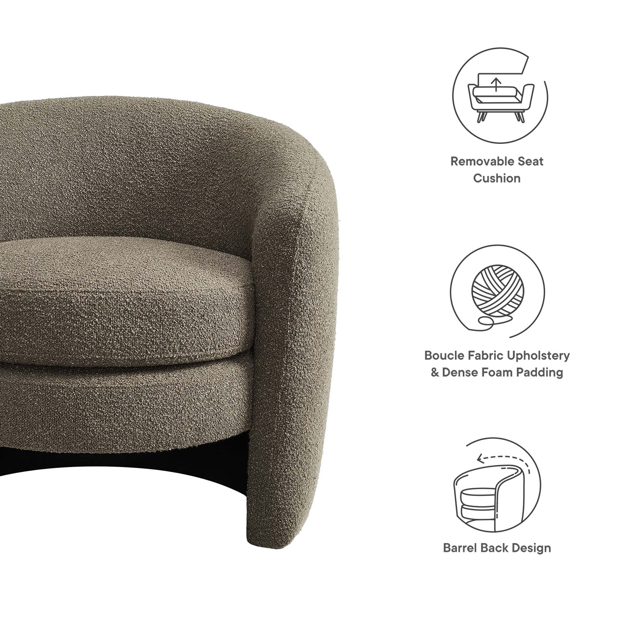 Fauteuil à dossier incurvé en tissu bouclé rembourré Affinity