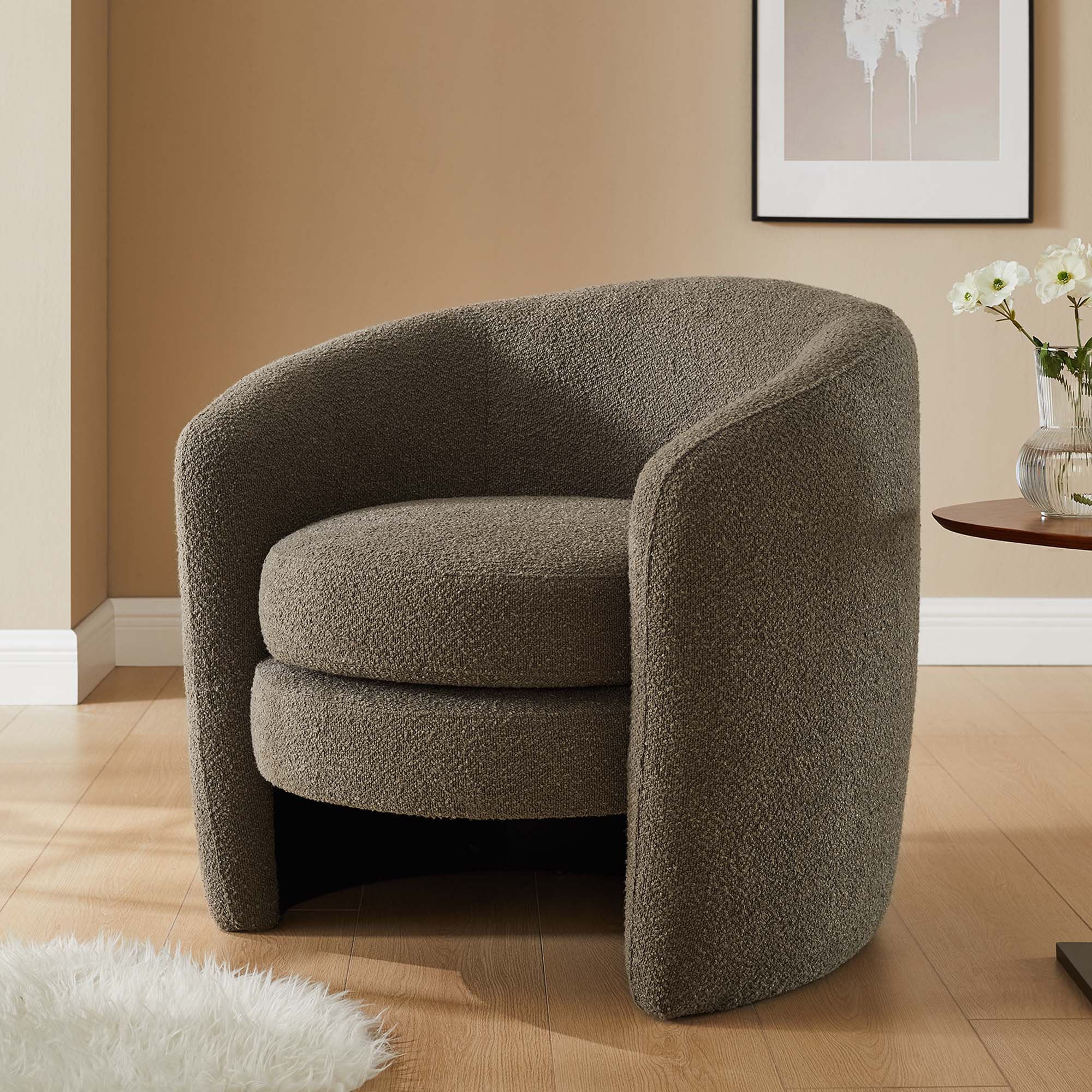 Fauteuil à dossier incurvé en tissu bouclé rembourré Affinity