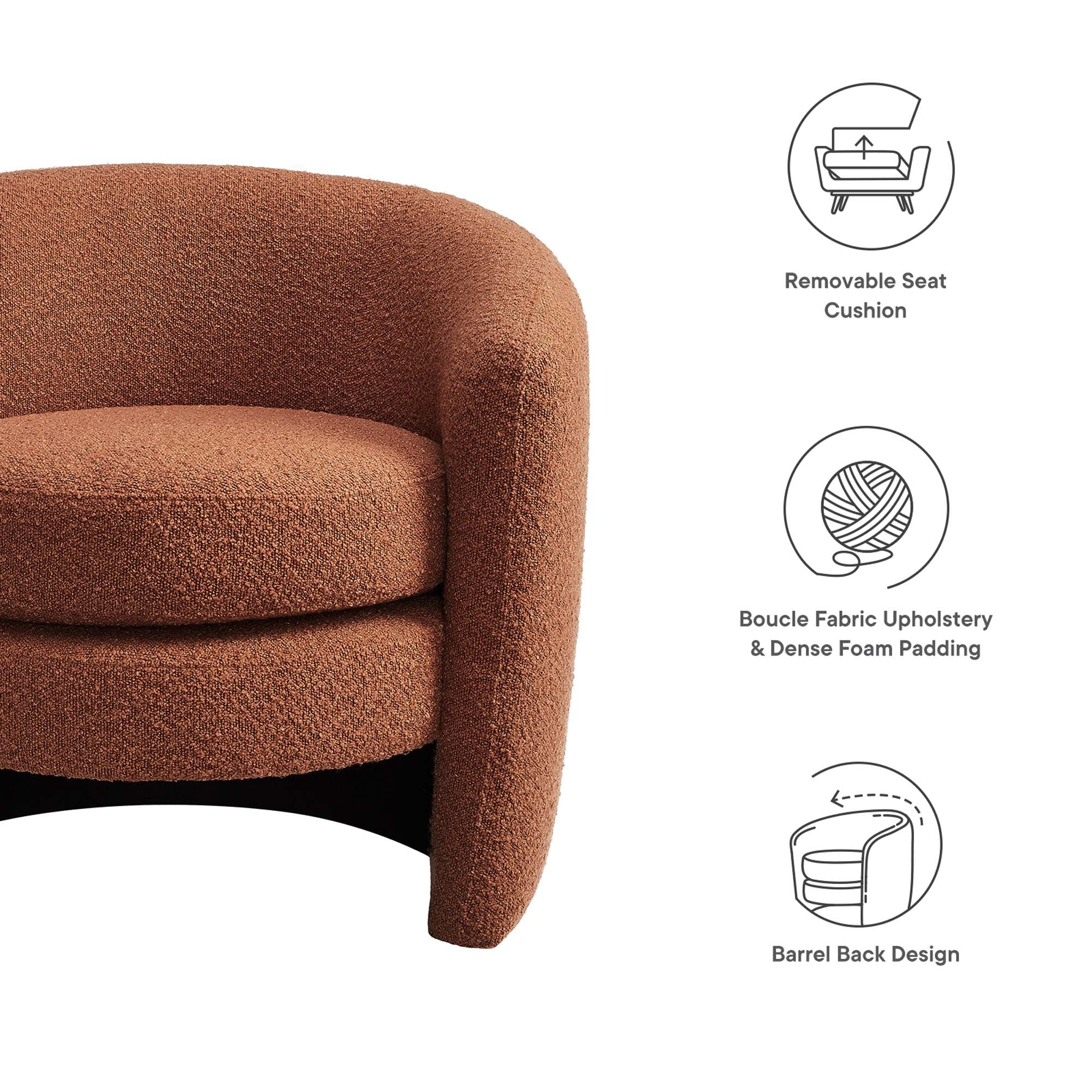Fauteuil à dossier incurvé en tissu bouclé rembourré Affinity