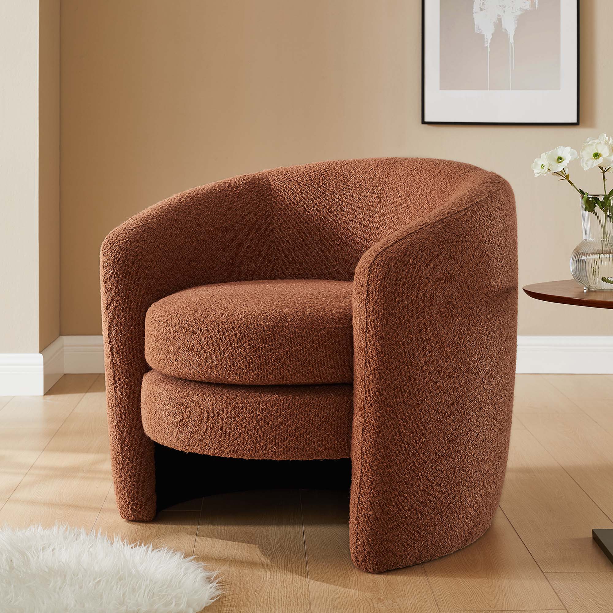 Fauteuil à dossier incurvé en tissu bouclé rembourré Affinity