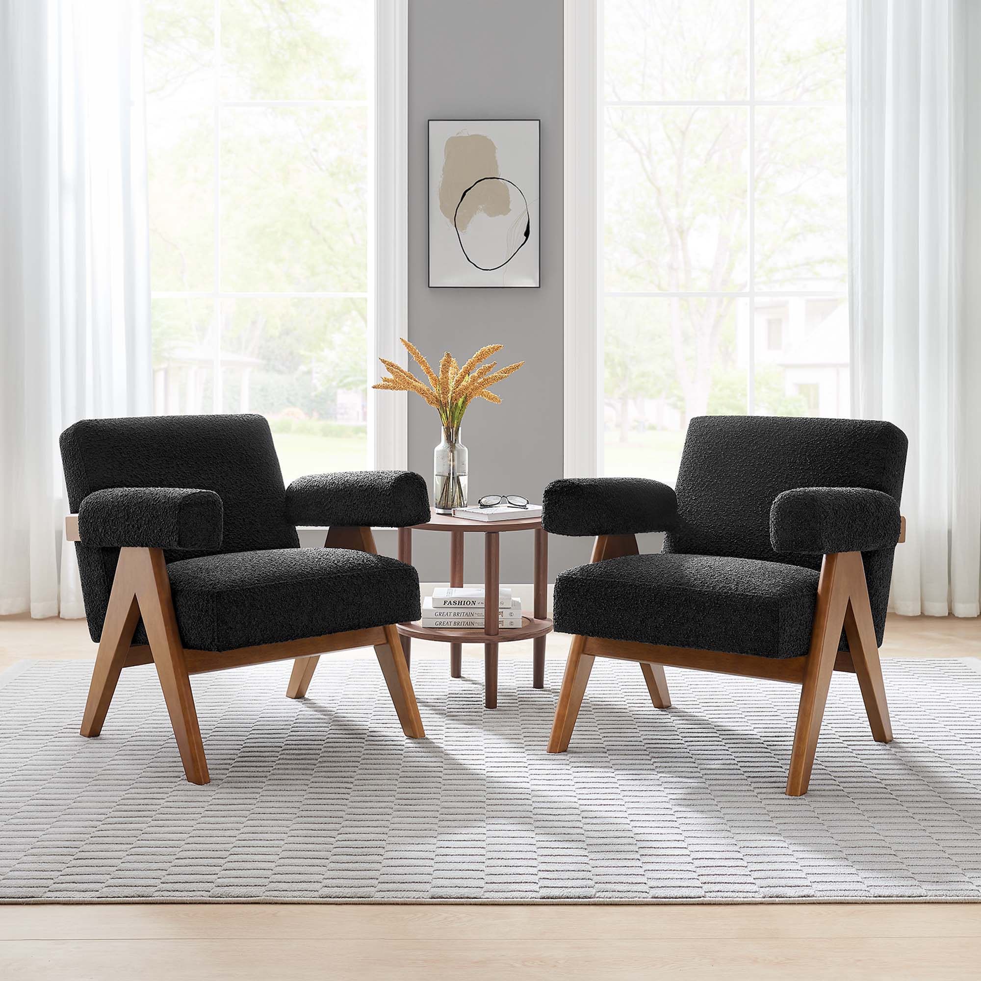 Lyra Boucle Fabric Armchair Set of 2