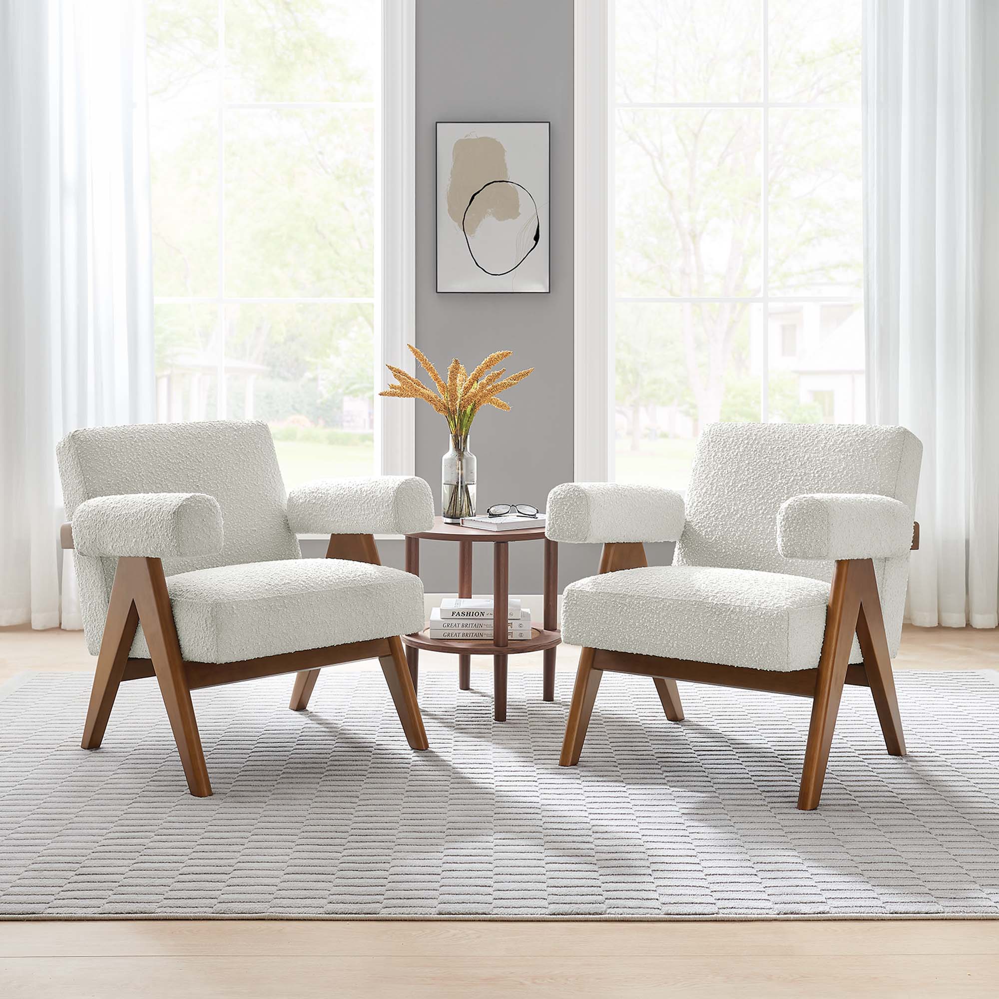 Lyra Boucle Fabric Armchair Set of 2