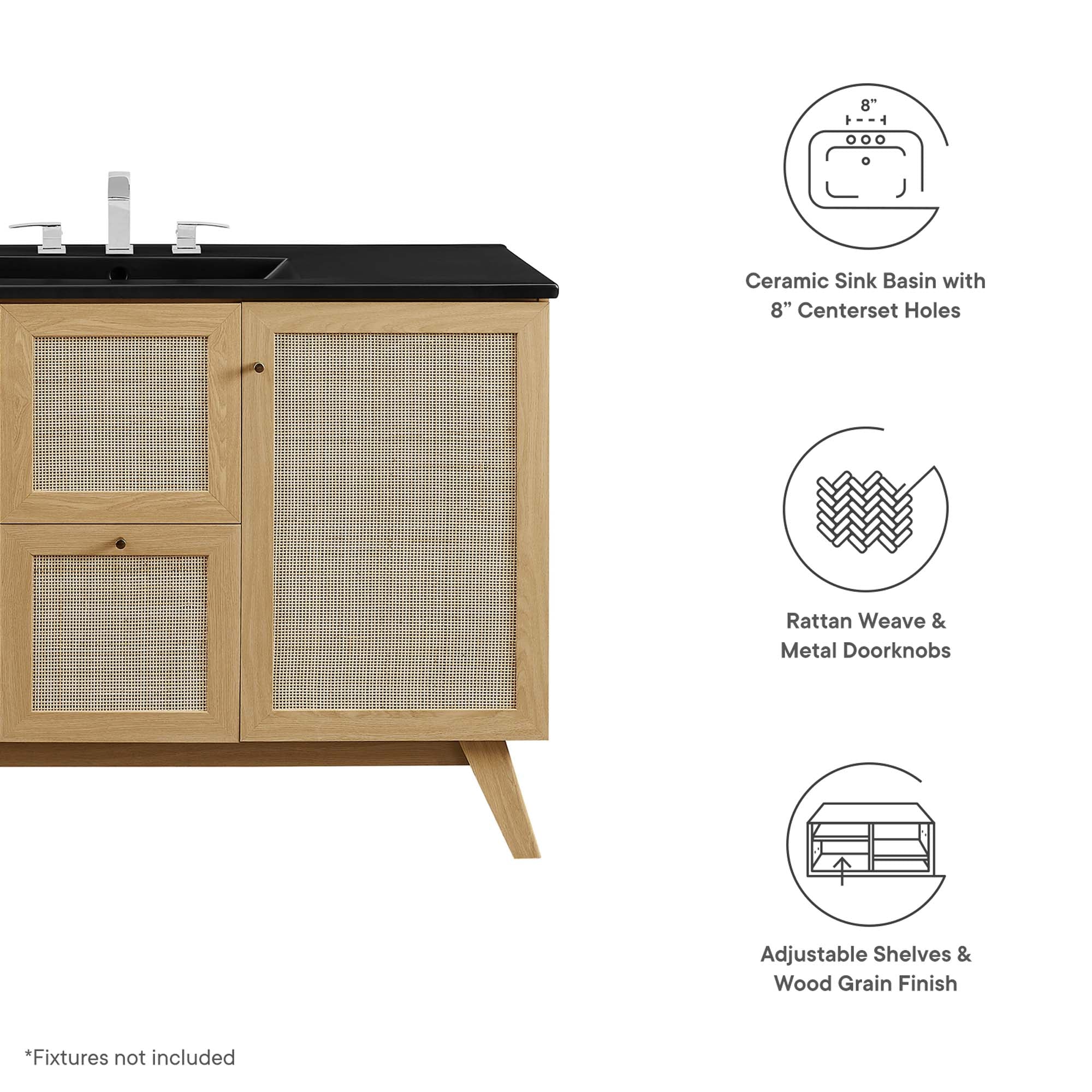 Meuble-lavabo de salle de bain Soma avec lavabo noir inclus