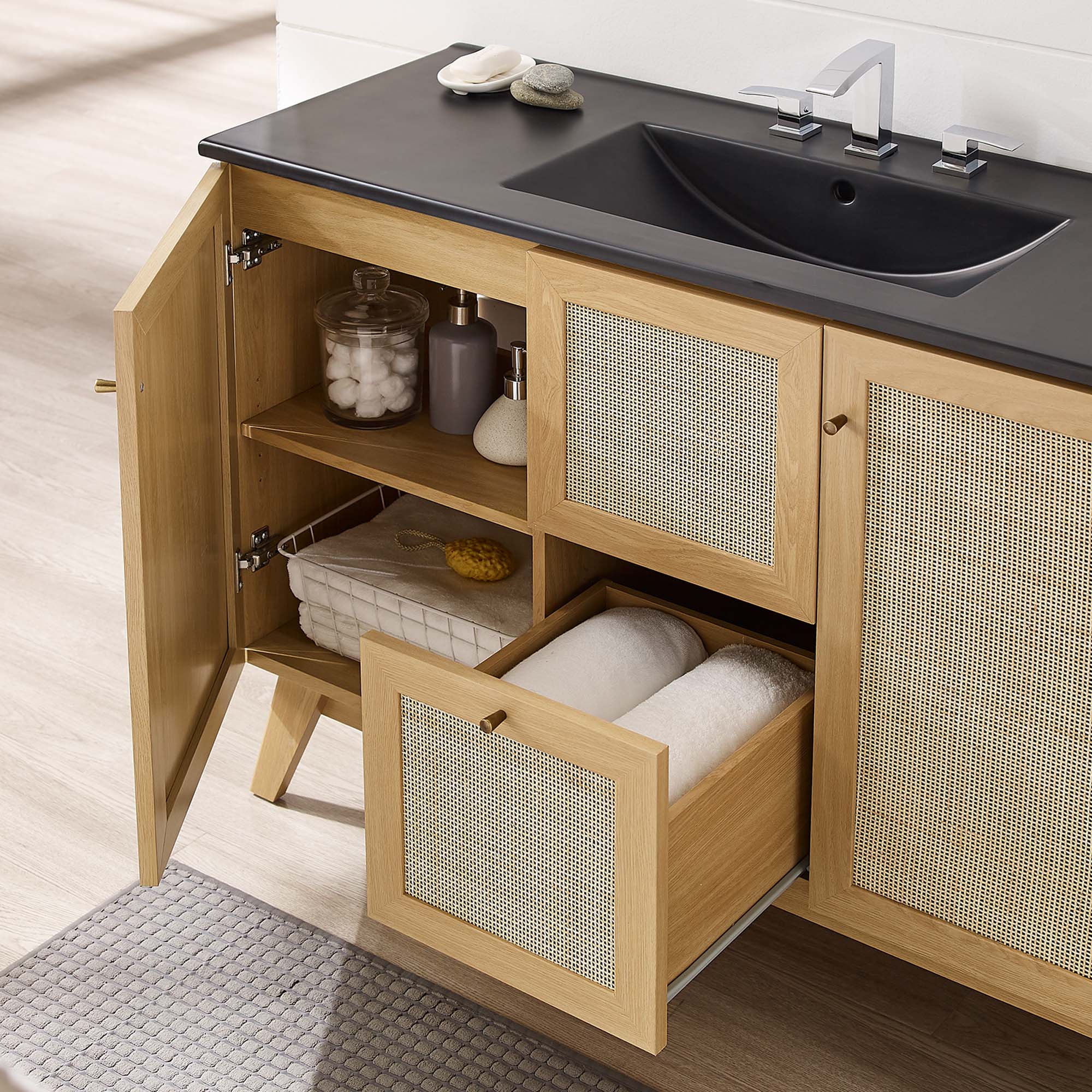 Meuble-lavabo de salle de bain Soma avec lavabo noir inclus