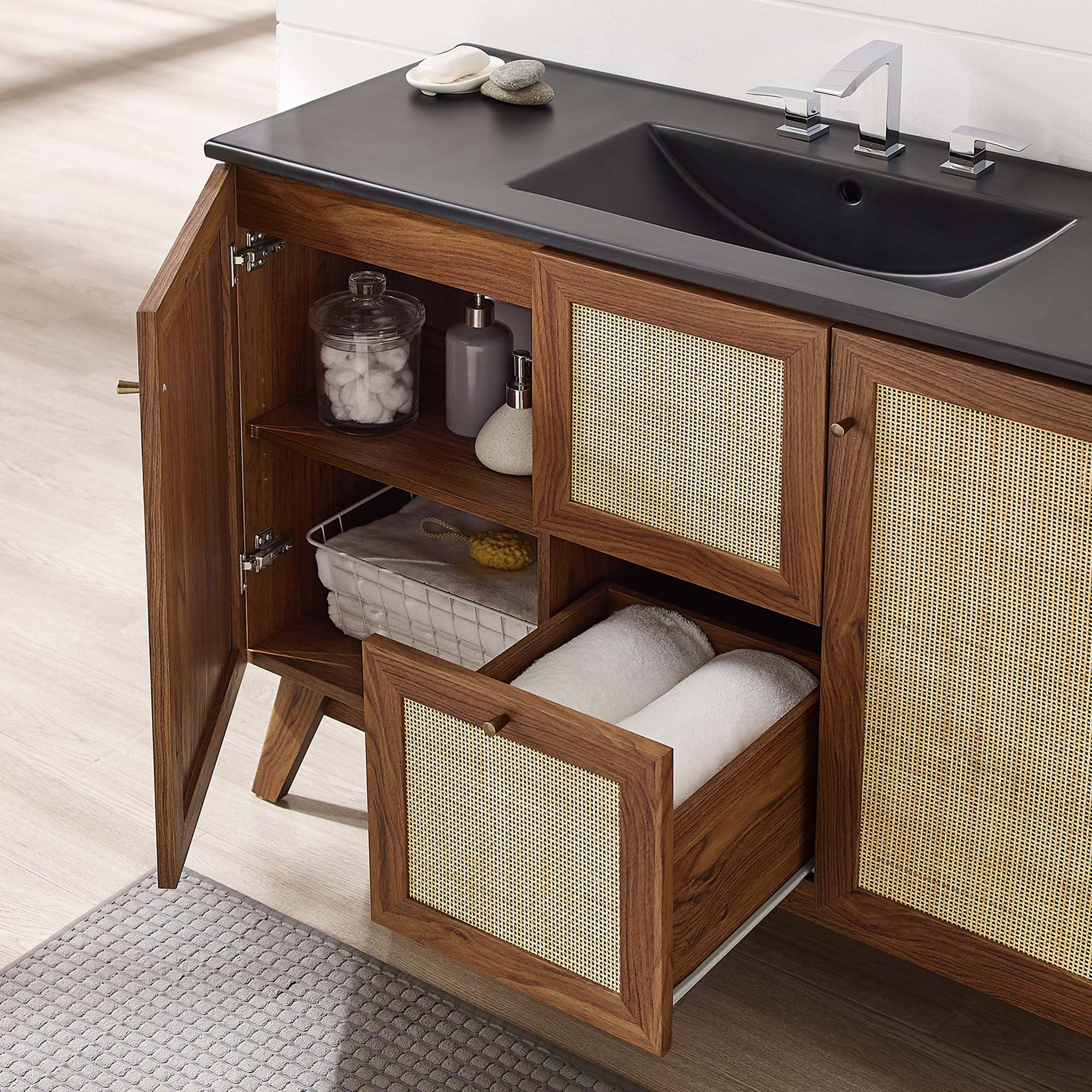 Meuble-lavabo de salle de bain Soma avec lavabo noir inclus