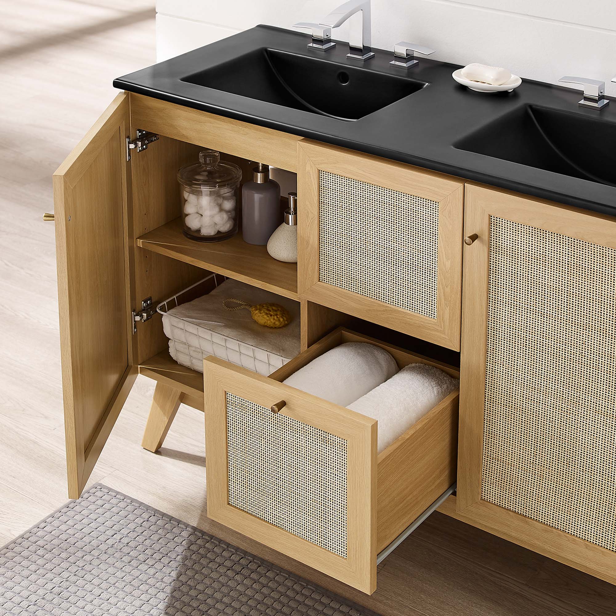 Meuble-lavabo de salle de bain Soma avec lavabo noir inclus