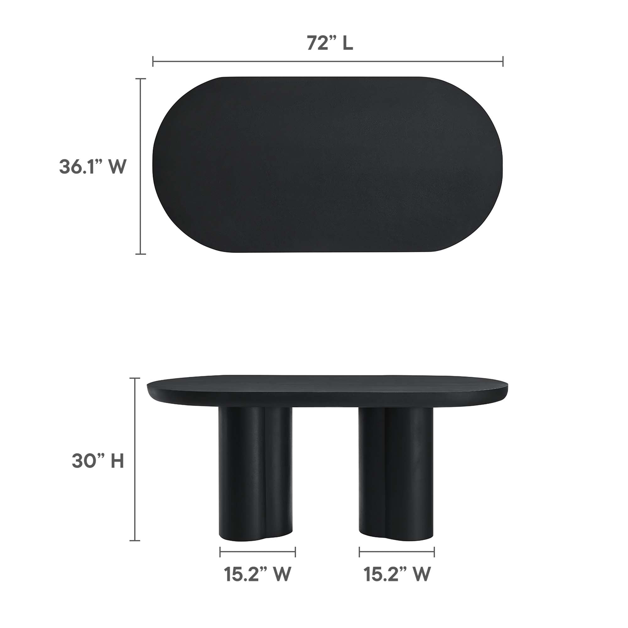 Table à manger ovale en béton Caspian de 72 po