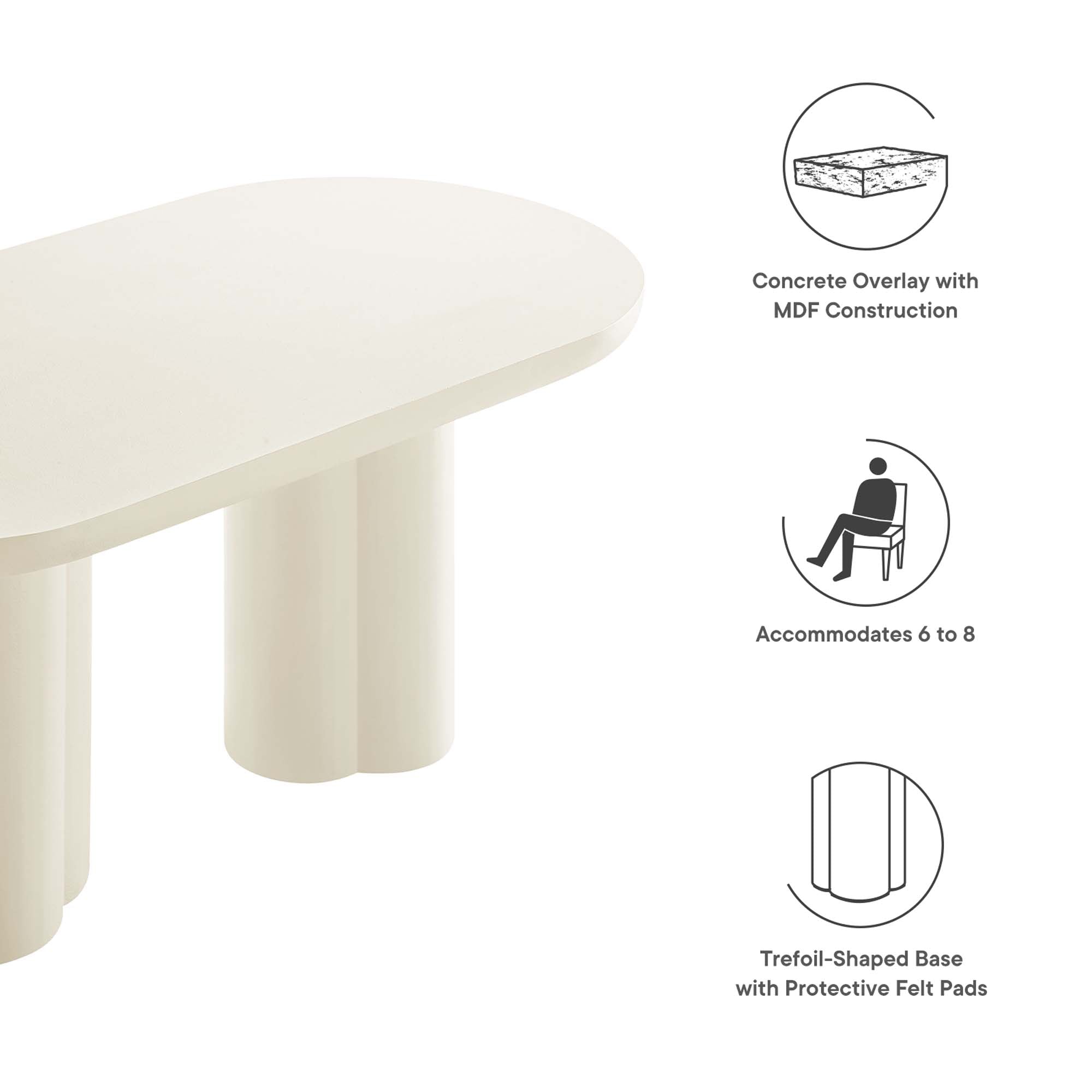 Table à manger ovale en béton Caspian de 72 po
