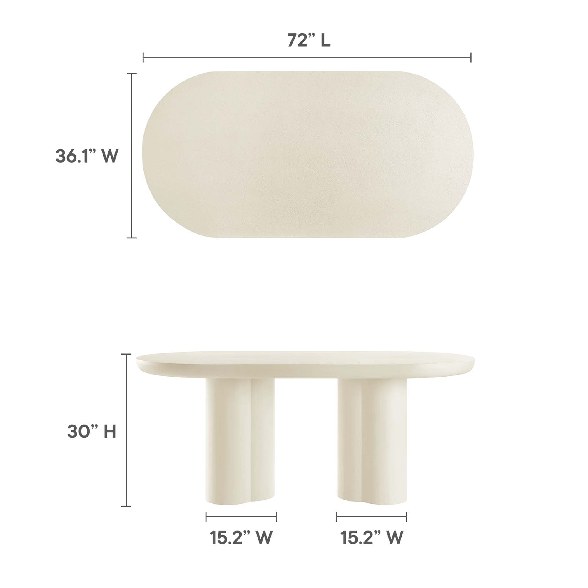 Table à manger ovale en béton Caspian de 72 po