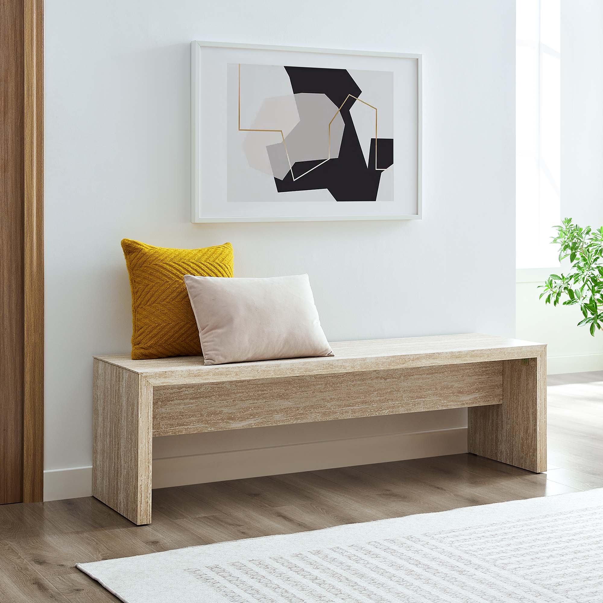 Mirella Faux Travertine Long Bench