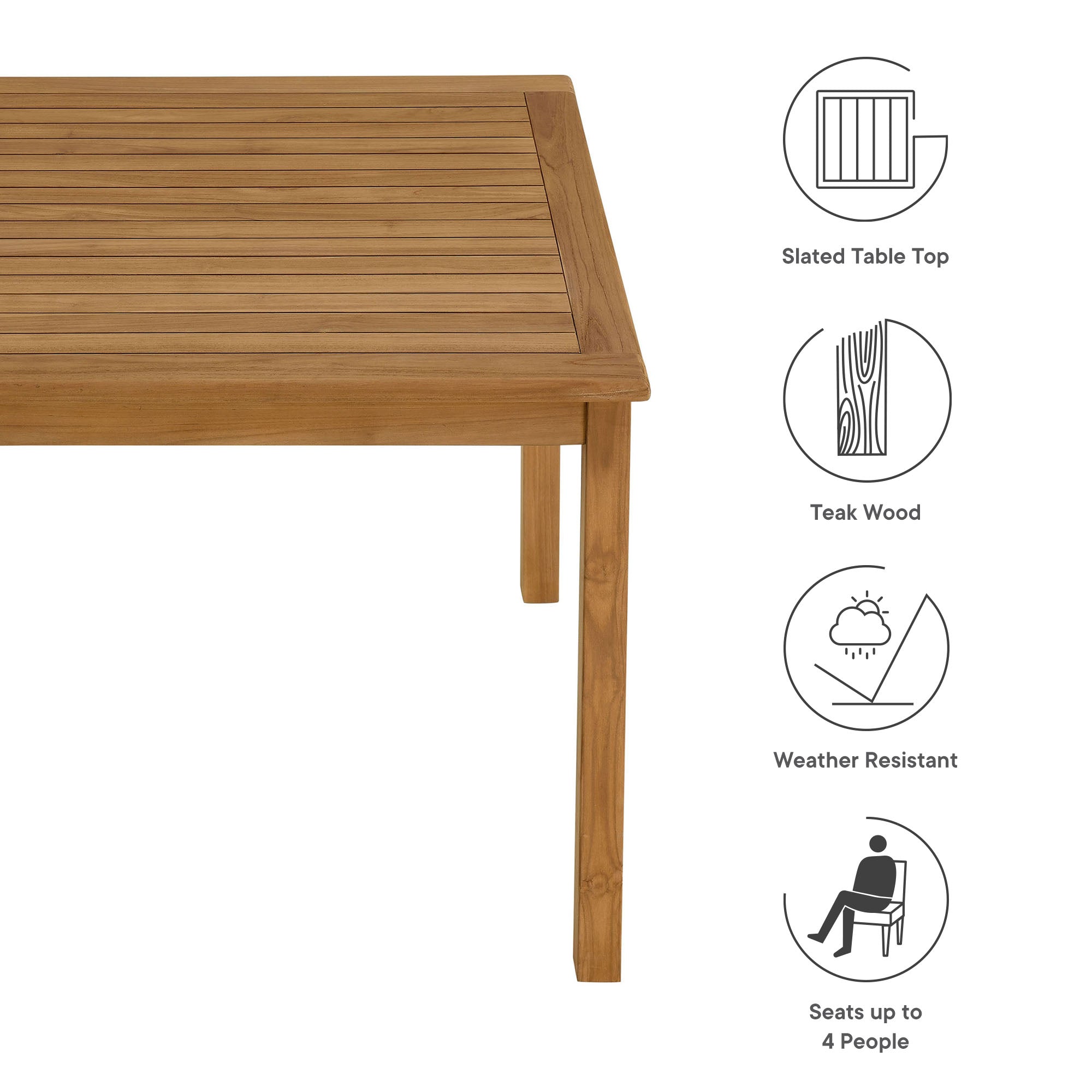 Vienna 34" Square Outdoor Patio Teak Wood Dining Table in Natural