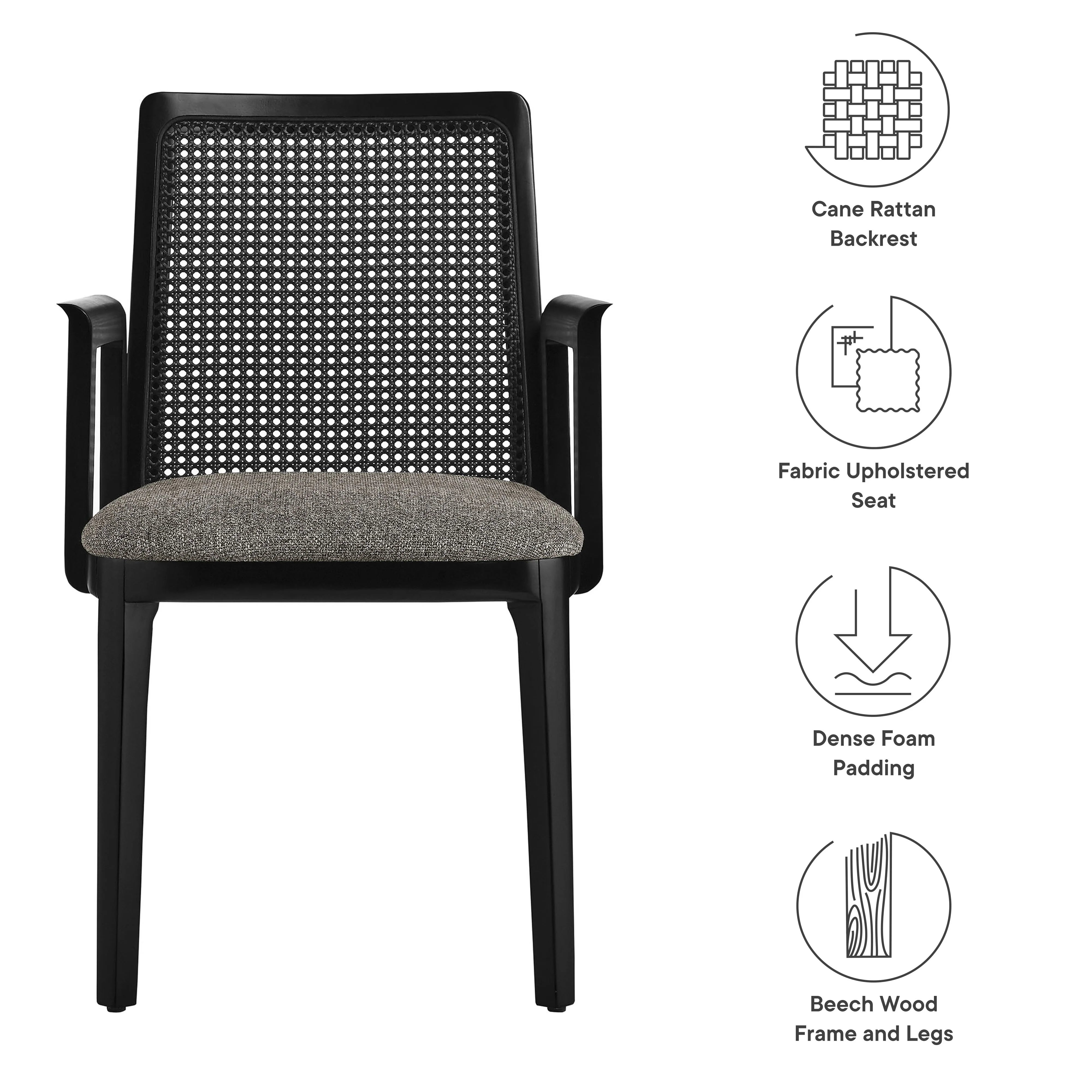 Monarch Beech Wood and Rattan Dining Armchair