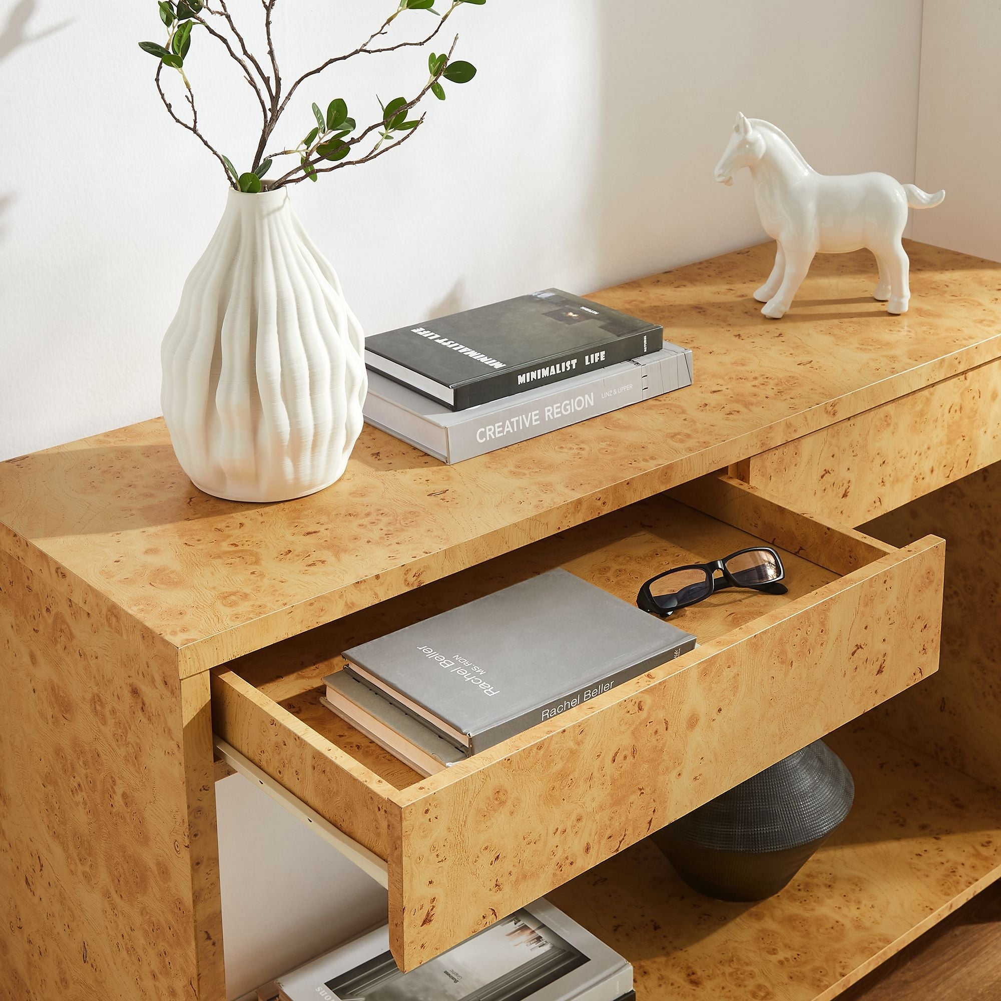 Hudson 2-Drawer Burl Wood Console Table