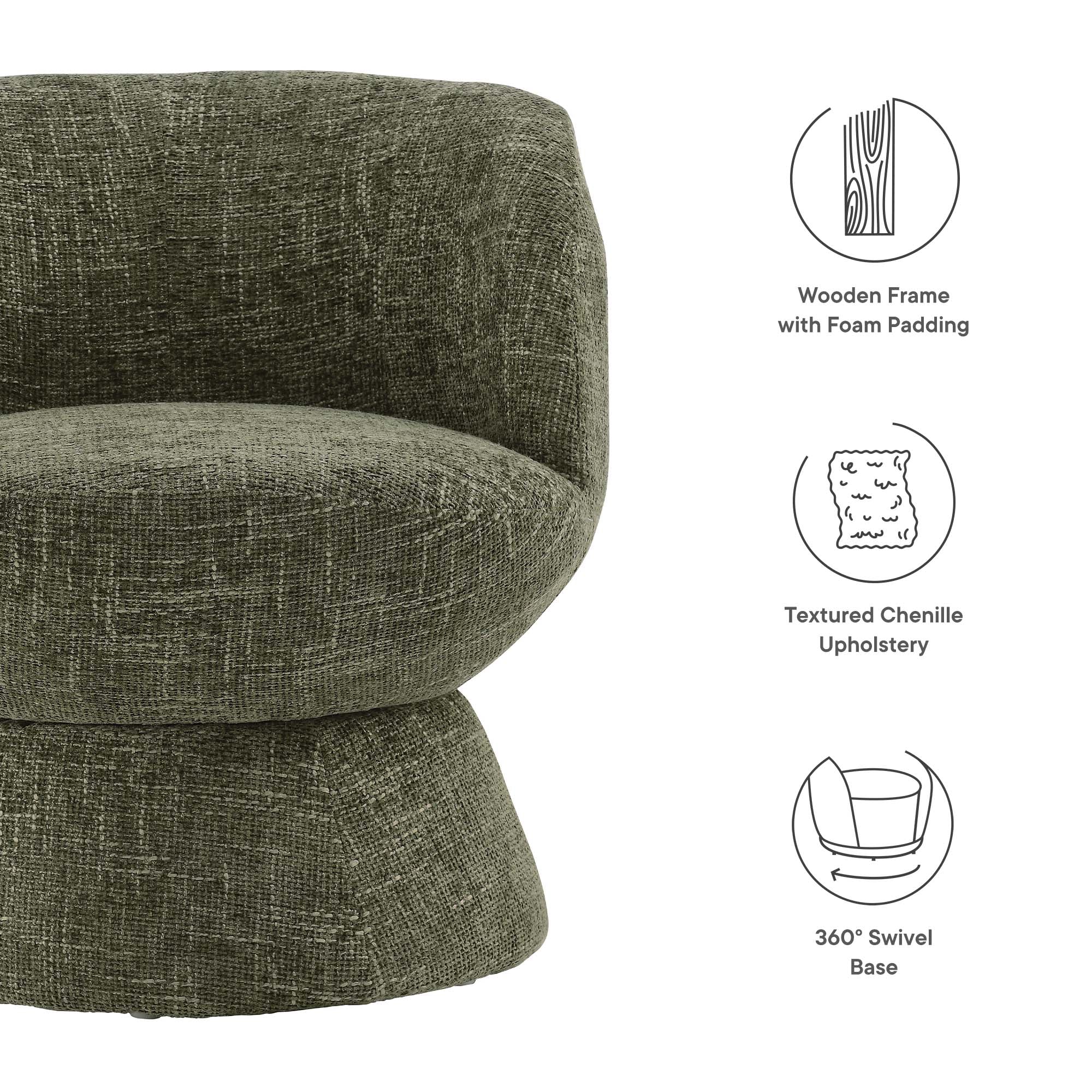 Chaise pivotante rembourrée en tissu chenille Vesta