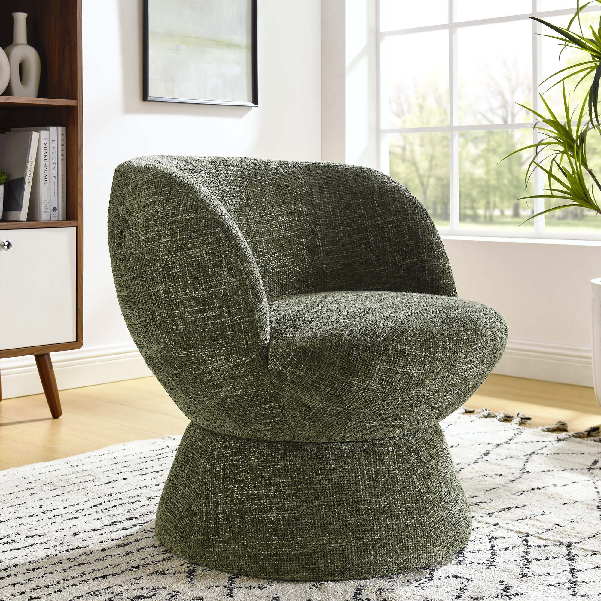 Chaise pivotante rembourrée en tissu chenille Vesta