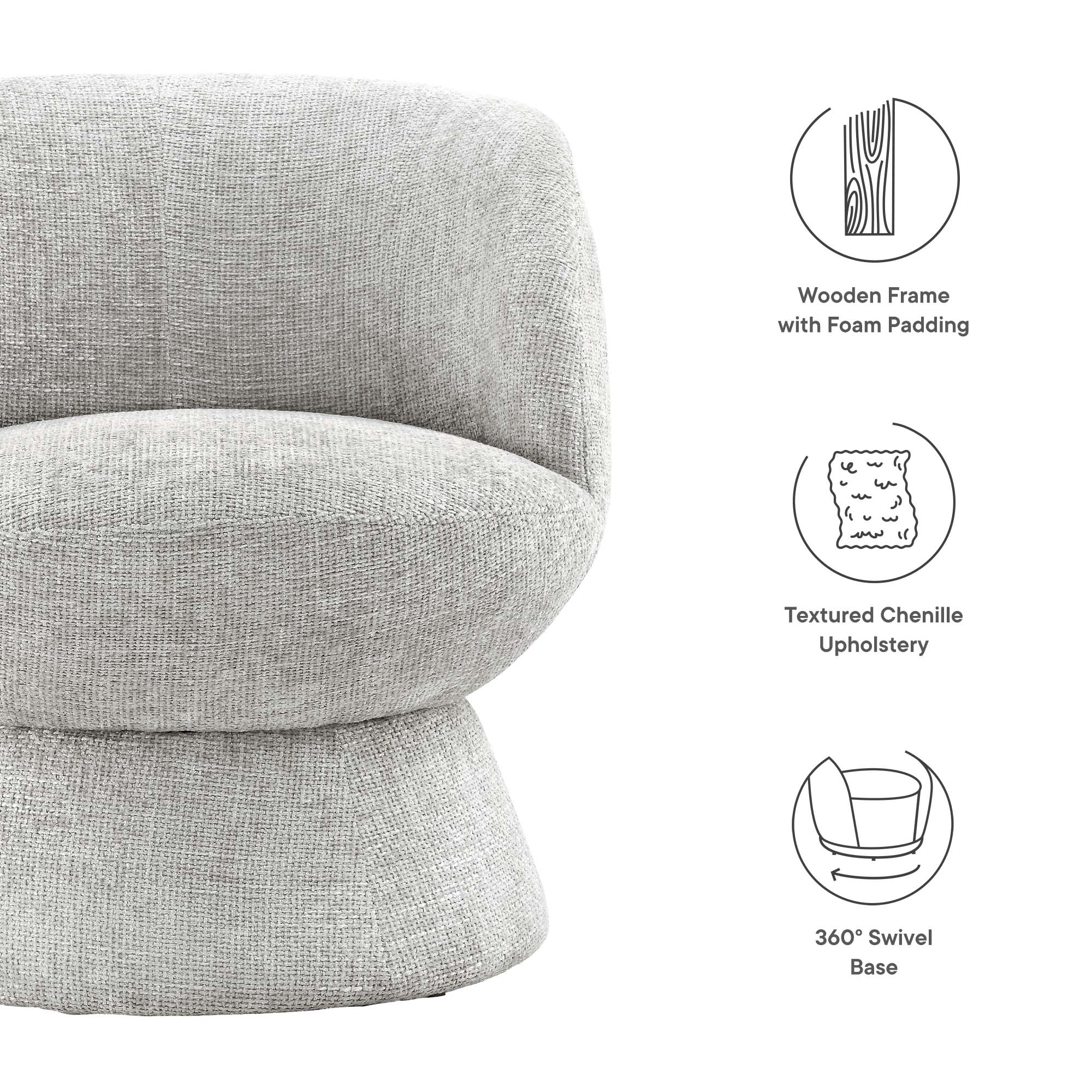 Chaise pivotante rembourrée en tissu chenille Vesta