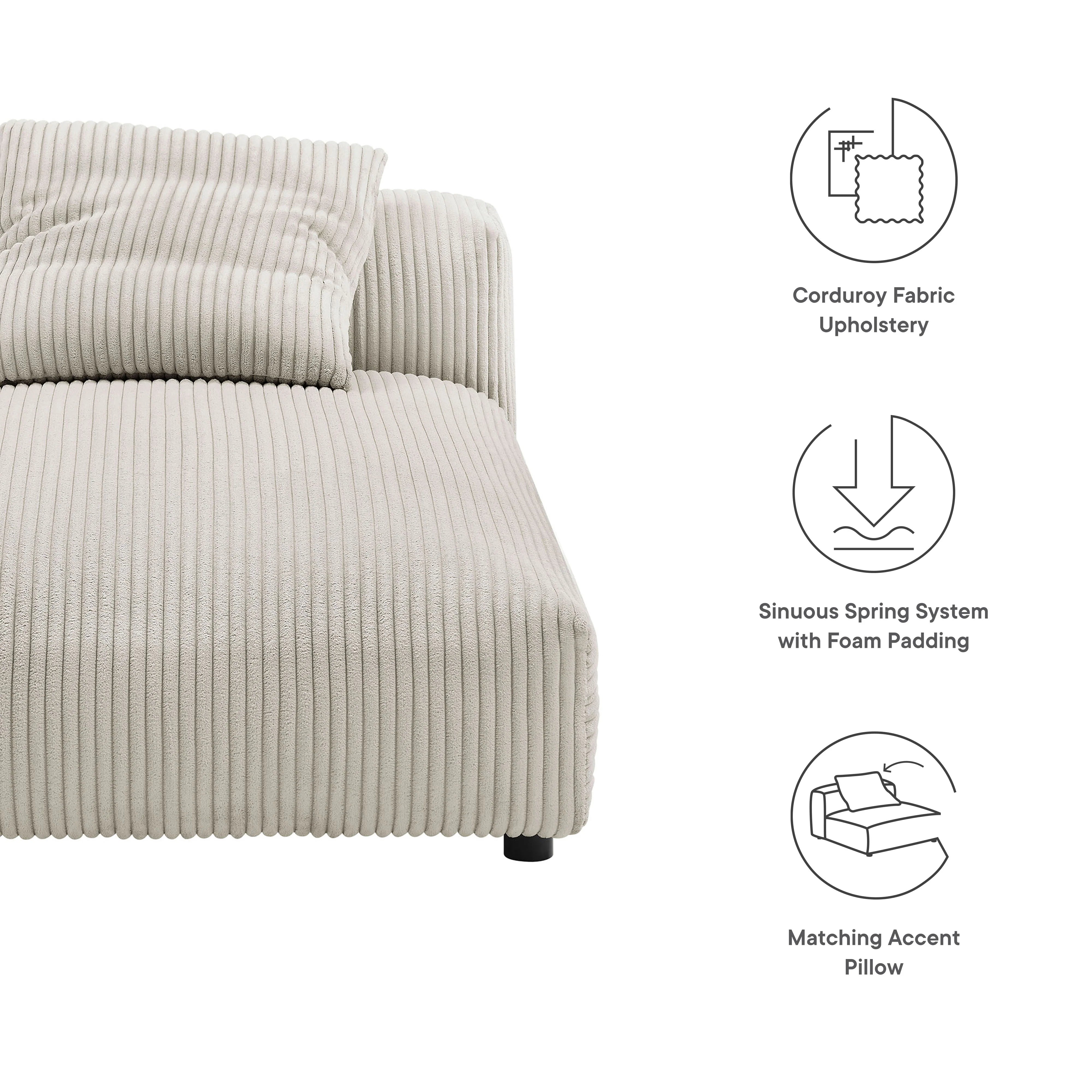 Solace Modular Corduroy Upholstered Armless Chaise Lounge