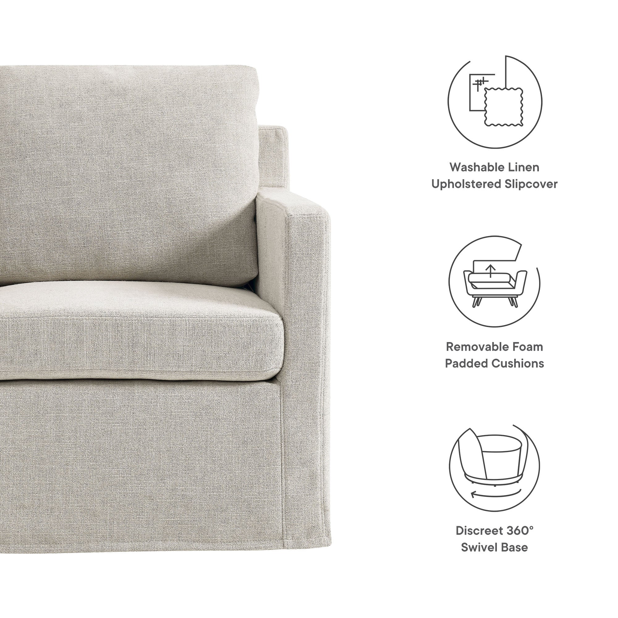 Fauteuil pivotant recouvert de lin serein