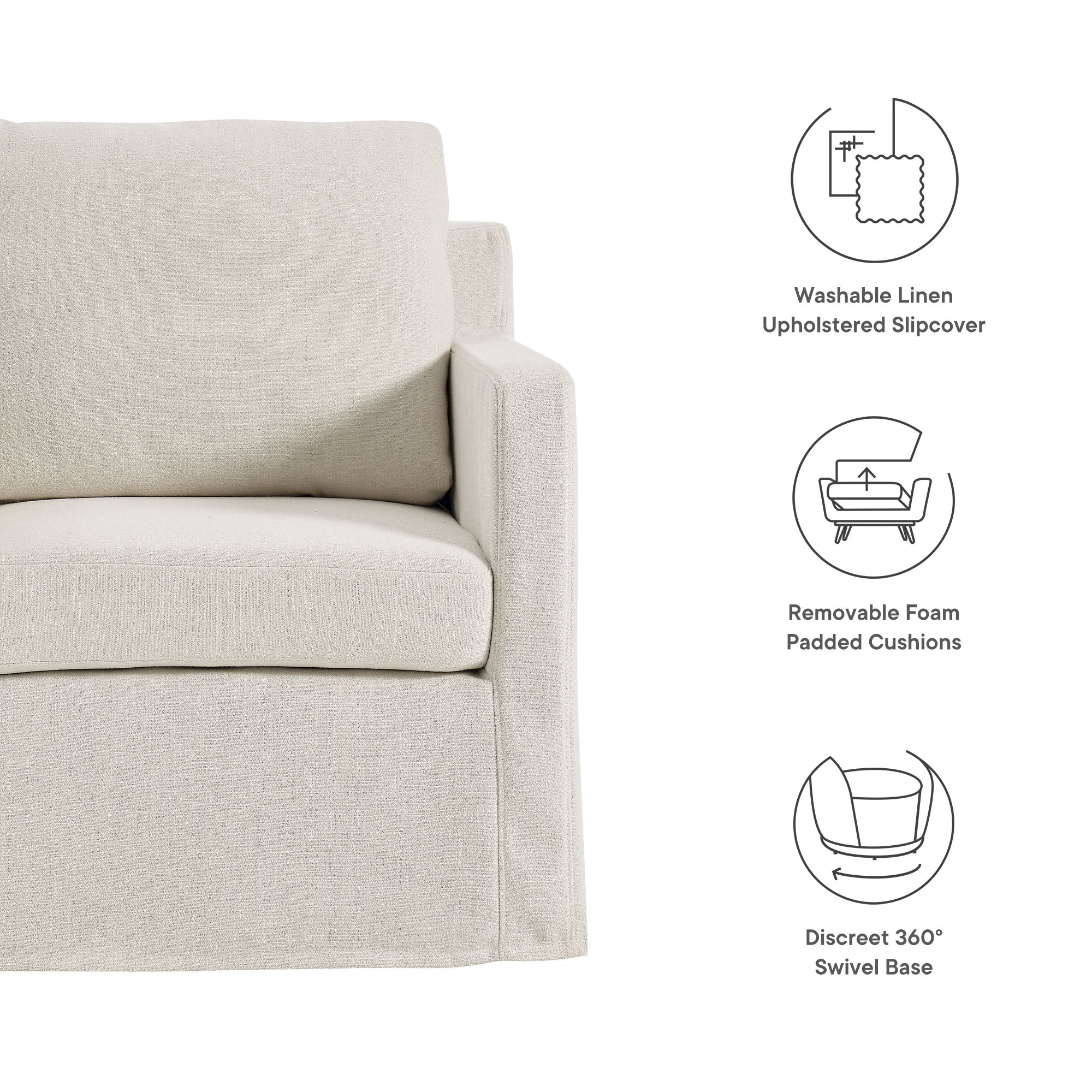 Fauteuil pivotant recouvert de lin serein