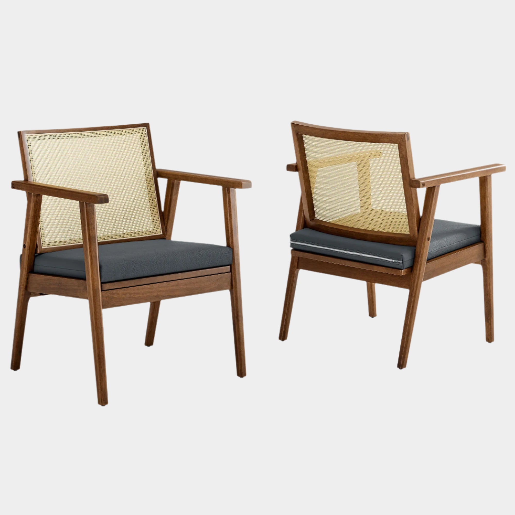 Ensemble de 2 fauteuils d'appoint en cuir végétalien et rotin Thera