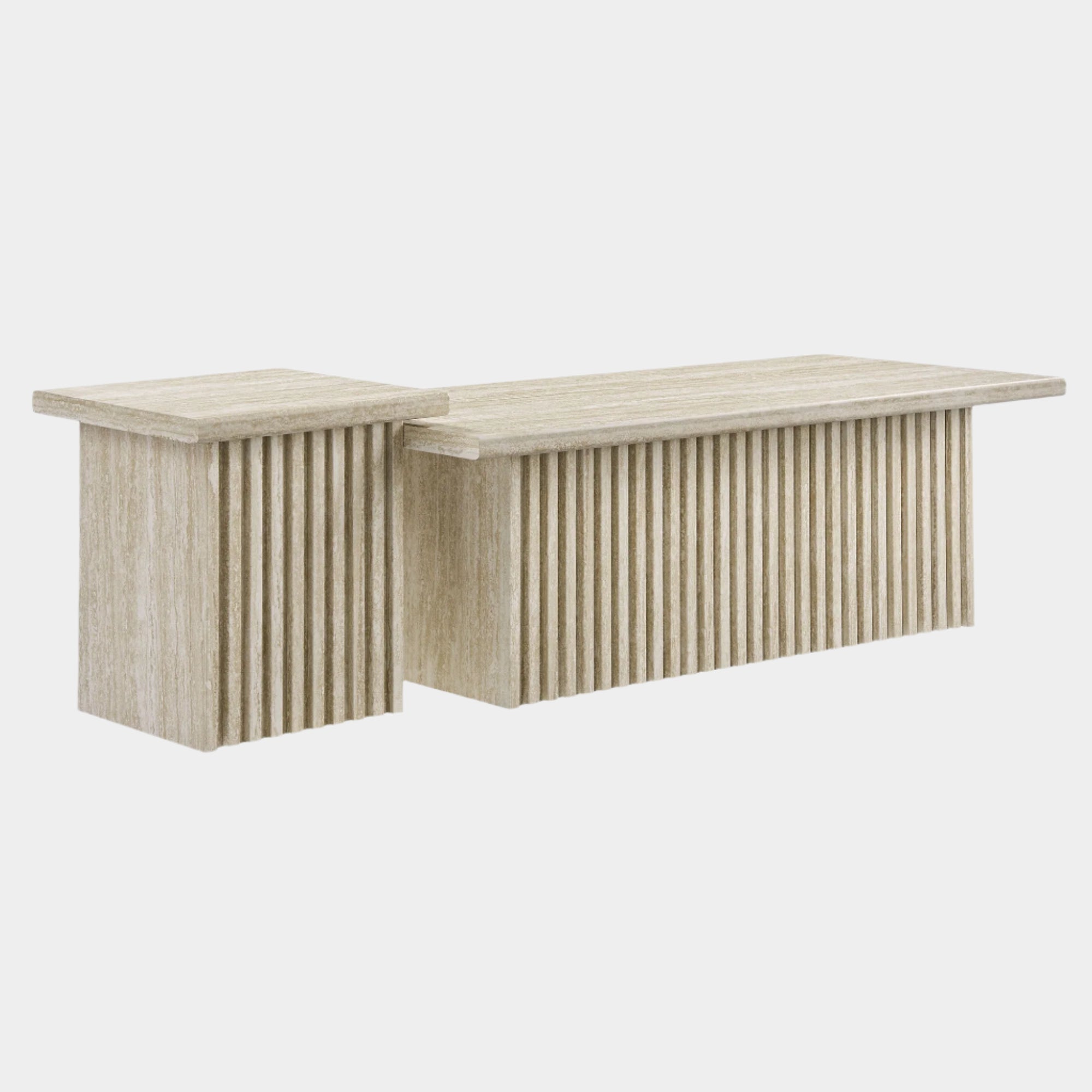 Render Nesting Faux Travertine Coffee Tables Set of 2 in Travertine