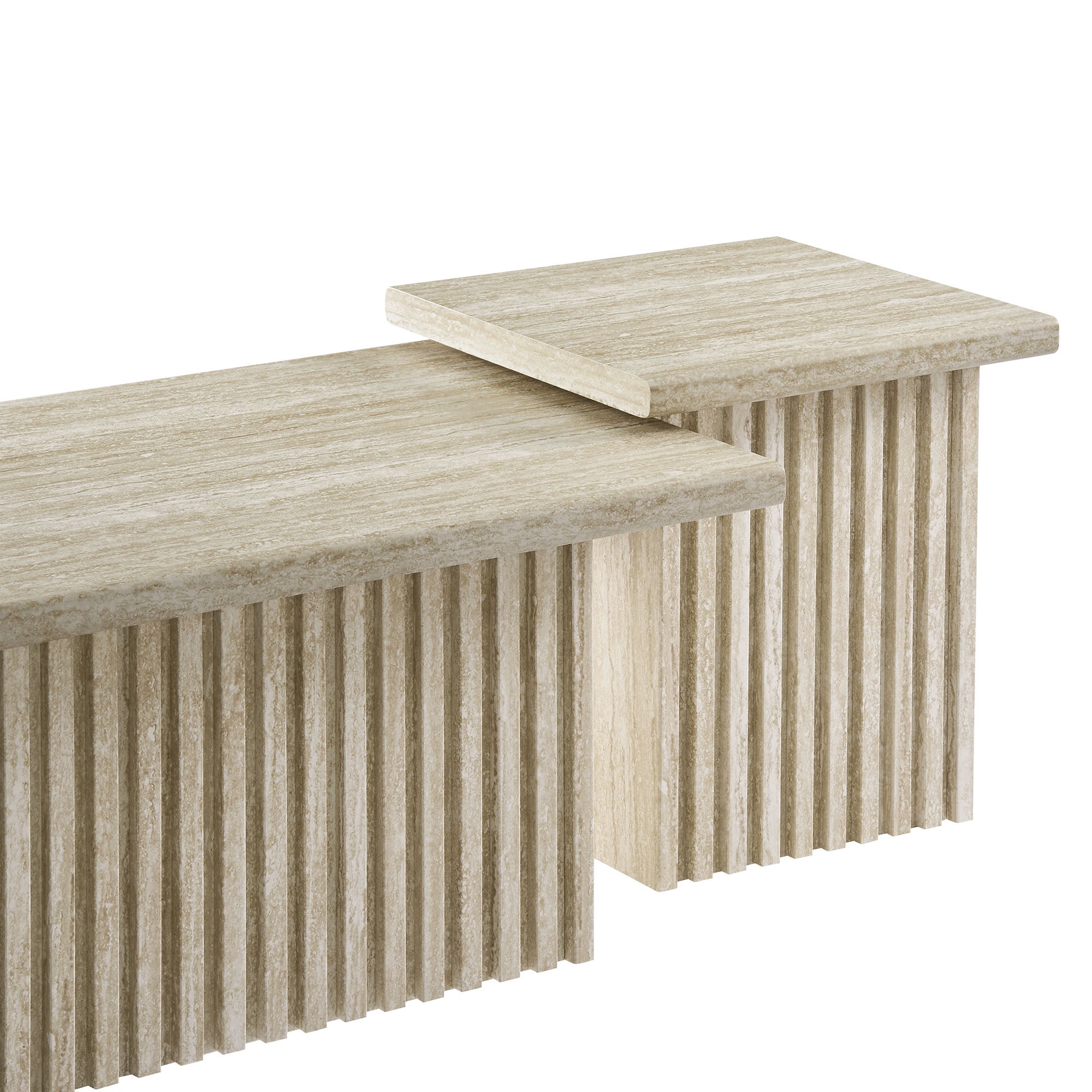 Render Nesting Faux Travertine Coffee Tables Set of 2 in Travertine
