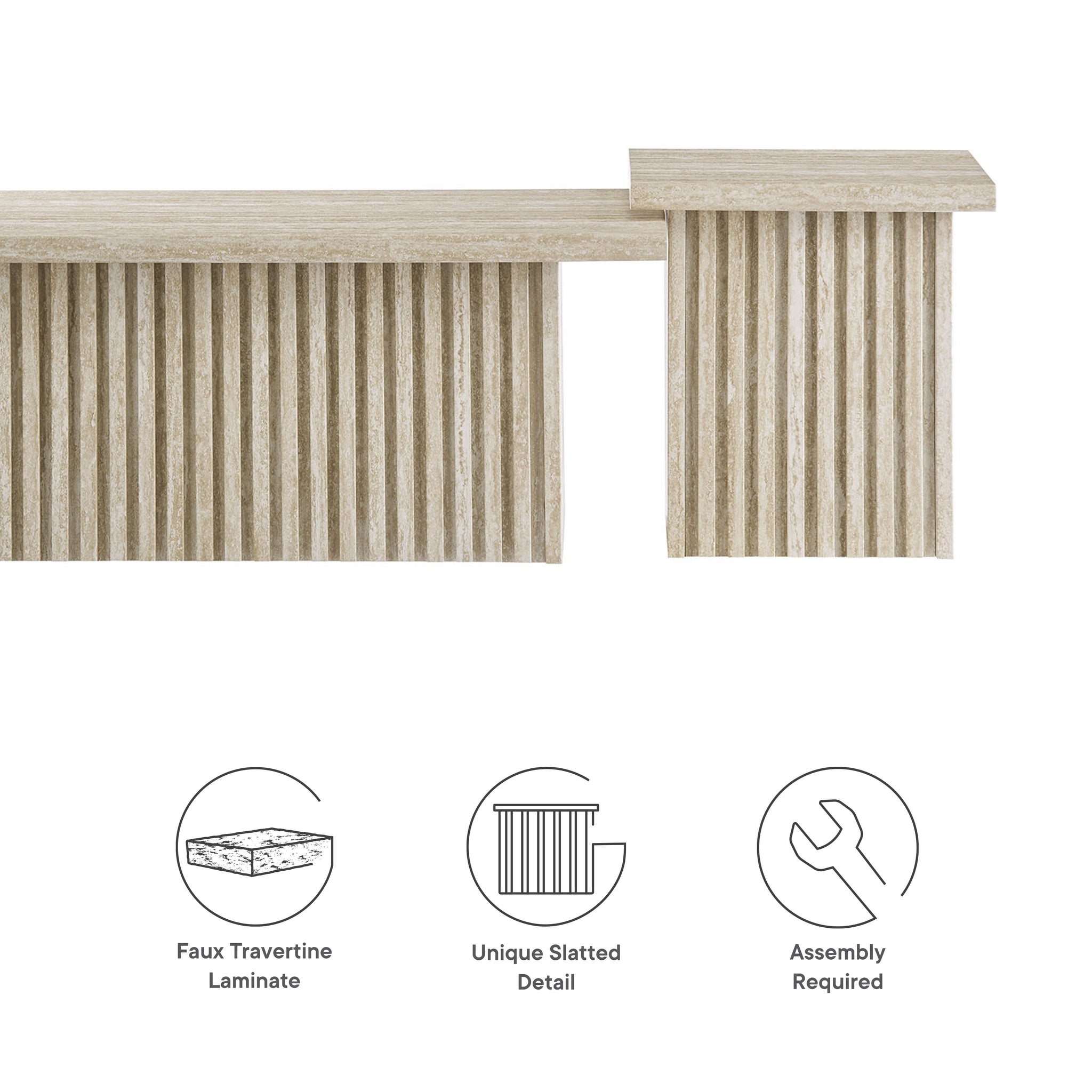 Render Nesting Faux Travertine Coffee Tables Set of 2 in Travertine