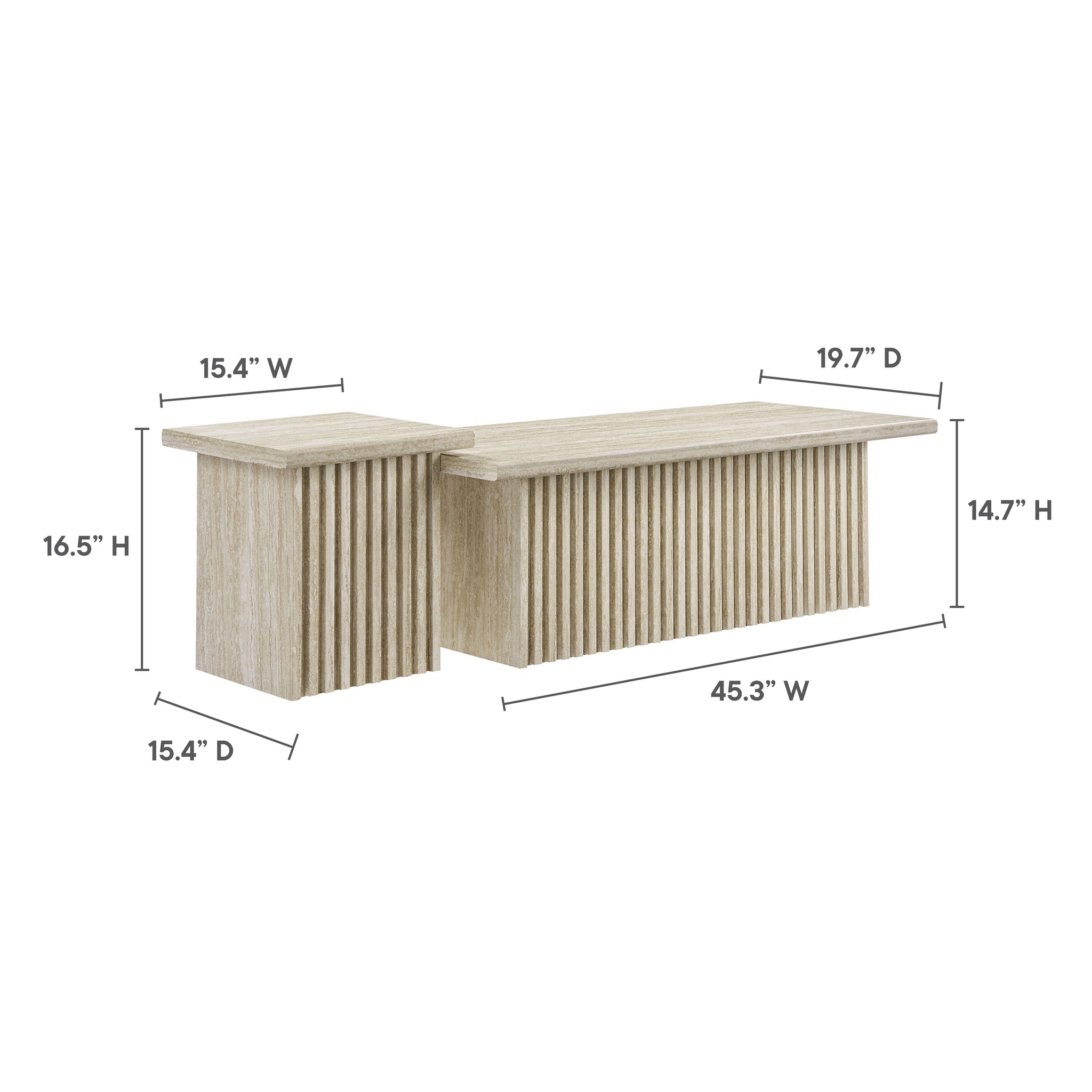 Render Nesting Faux Travertine Coffee Tables Set of 2 in Travertine