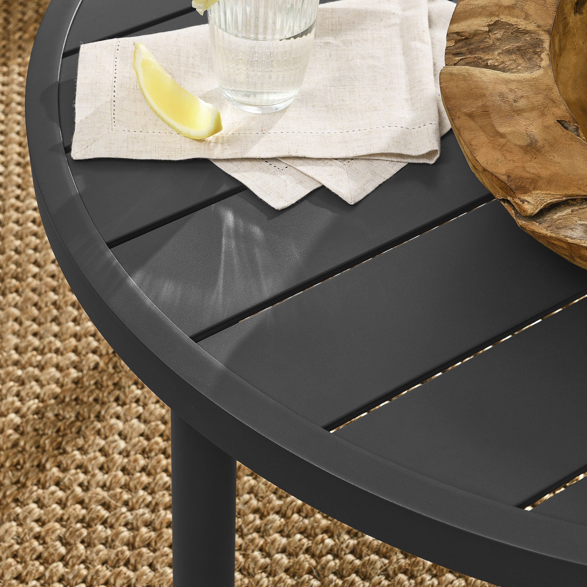 Table basse ronde en aluminium pour patio extérieur de 35 po en graphite