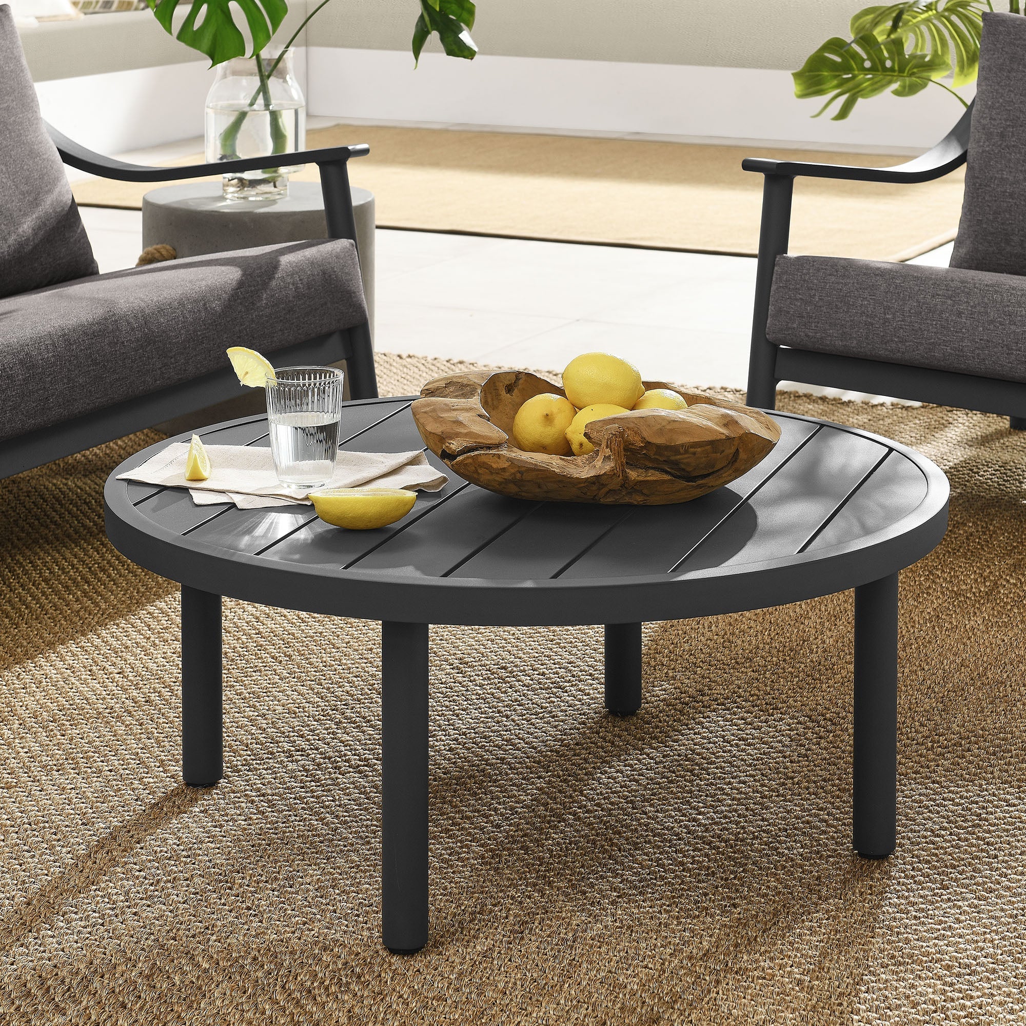 Table basse ronde en aluminium pour patio extérieur de 35 po en graphite