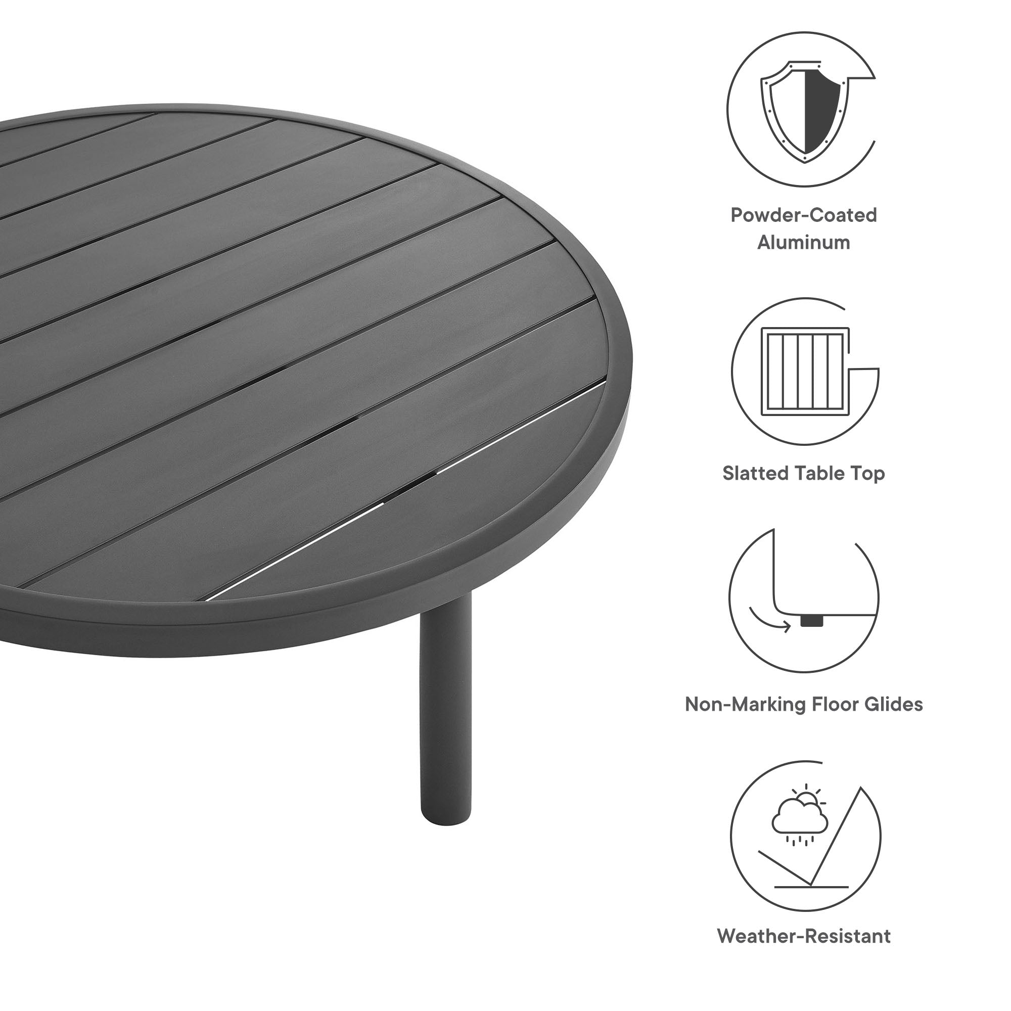 Table basse ronde en aluminium pour patio extérieur de 35 po en graphite