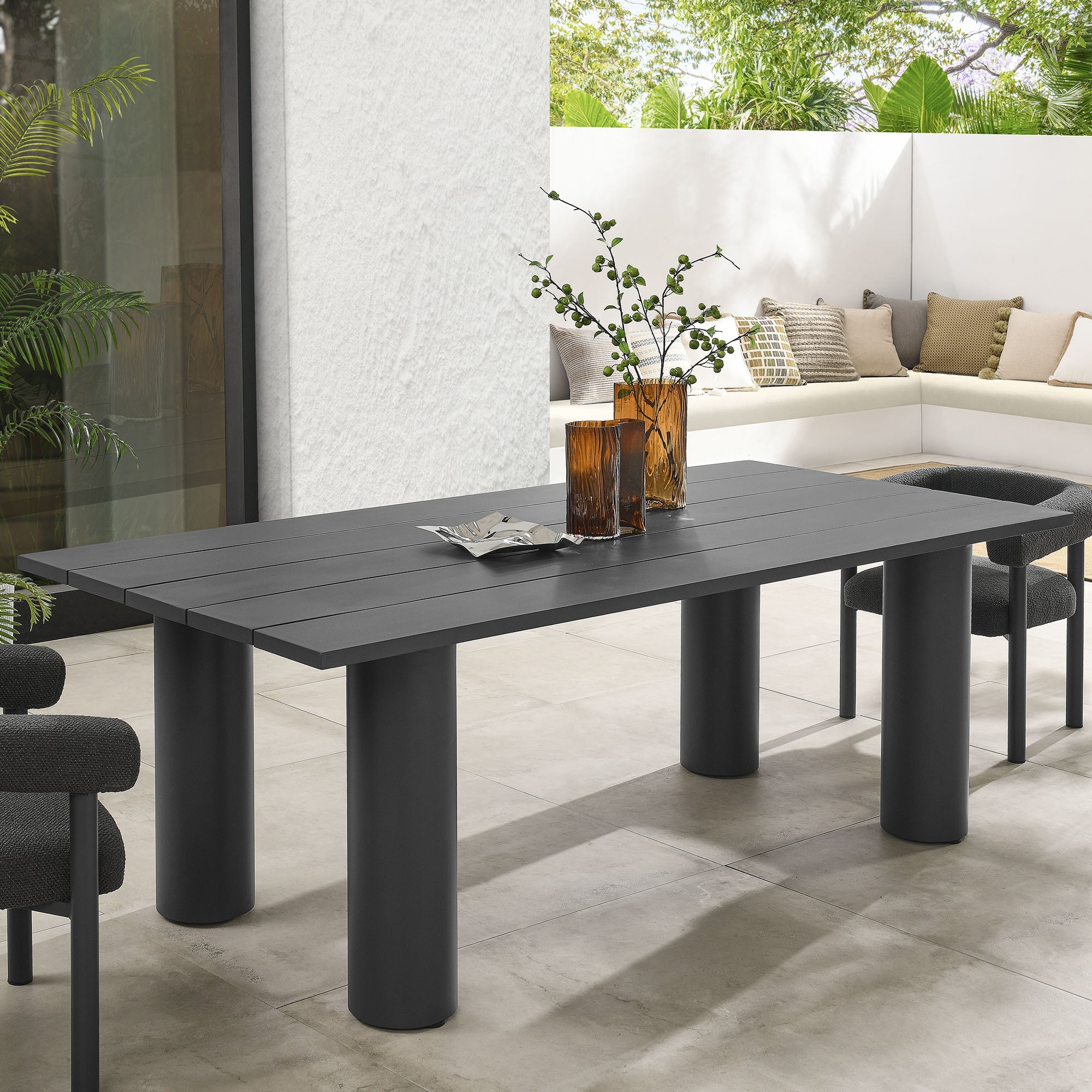 Table à manger rectangulaire en aluminium pour patio extérieur Nautica de 87 po