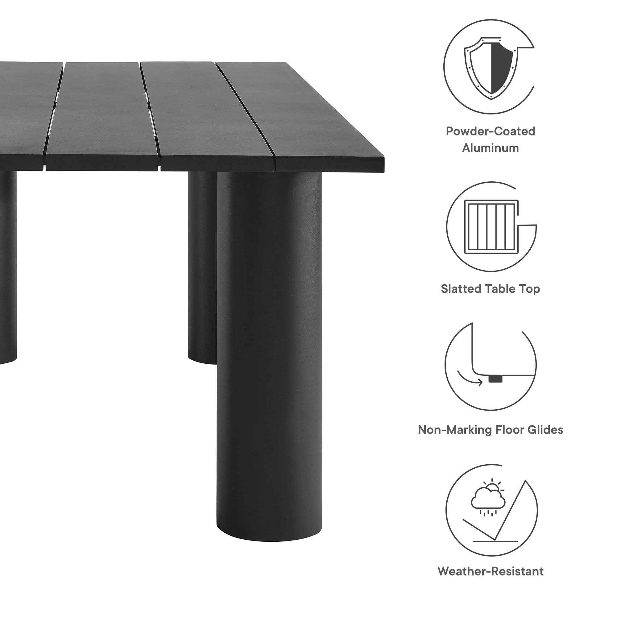Table à manger rectangulaire en aluminium pour patio extérieur Nautica de 87 po
