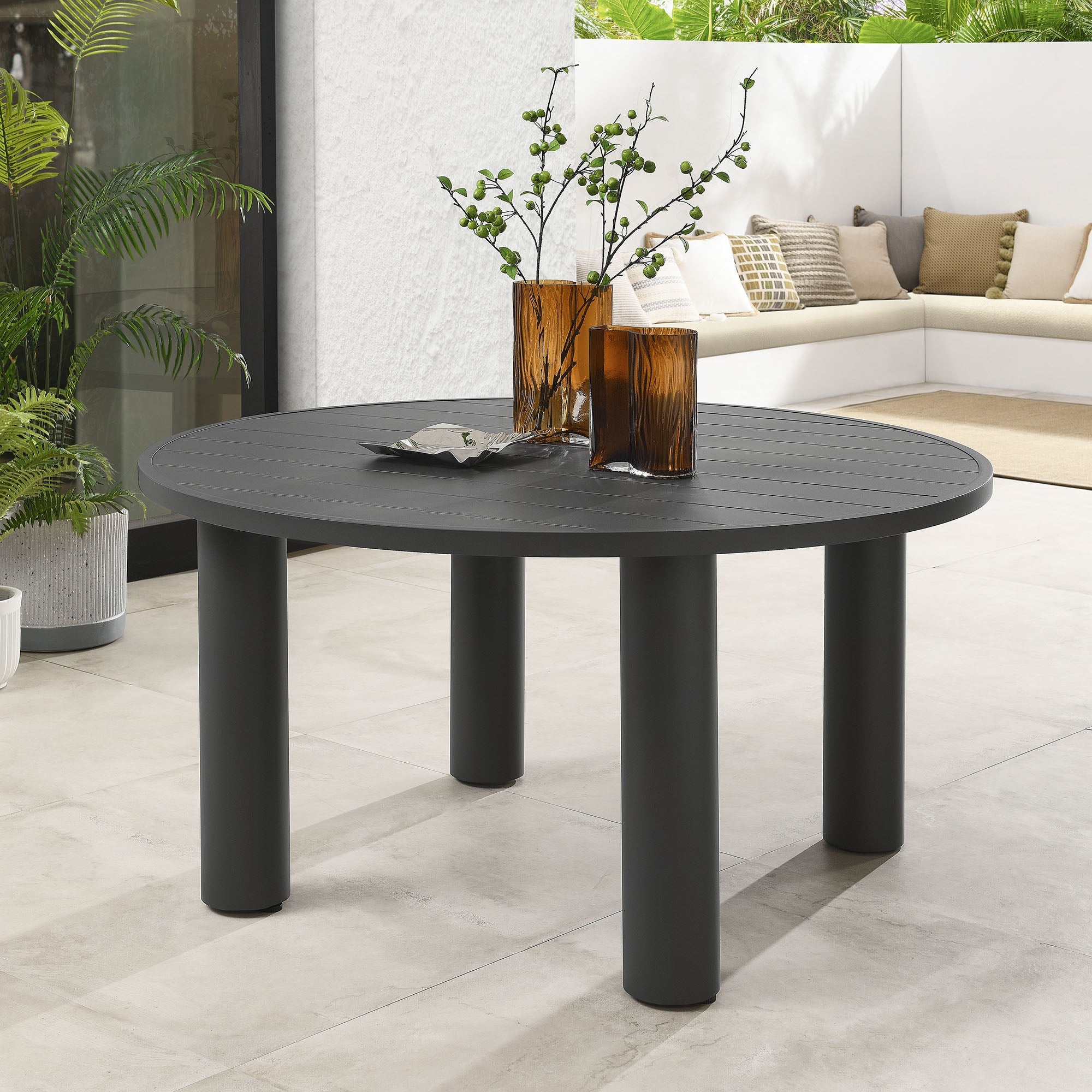 Table à manger ronde en aluminium de 60 po pour patio extérieur Nautica