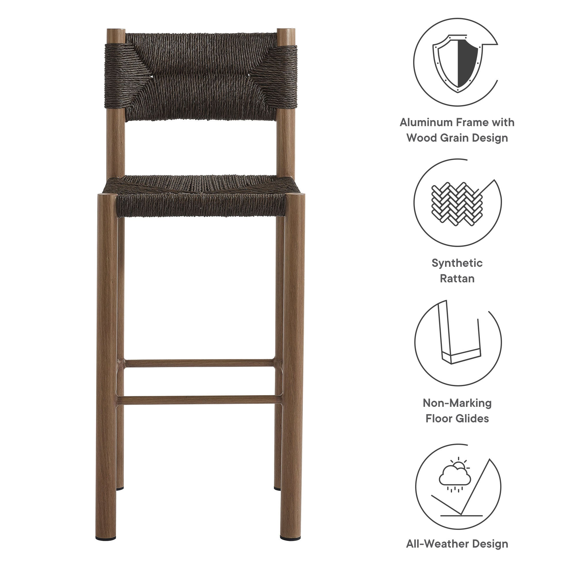Ensemble de 2 tabourets de bar en rotin et aluminium pour patio extérieur Parkland