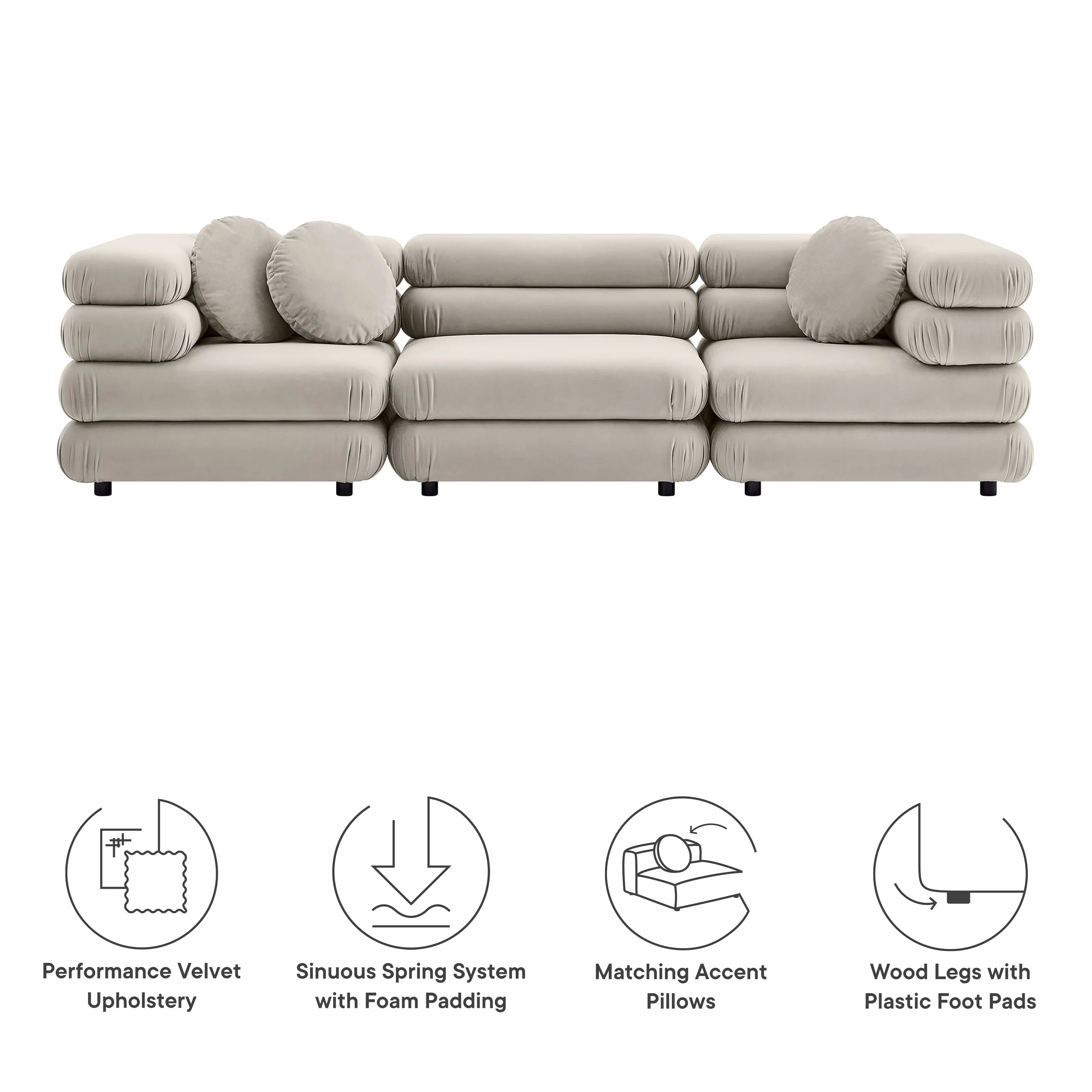Jubilee 3-Piece Modular Performance Velvet Sectional Sofa