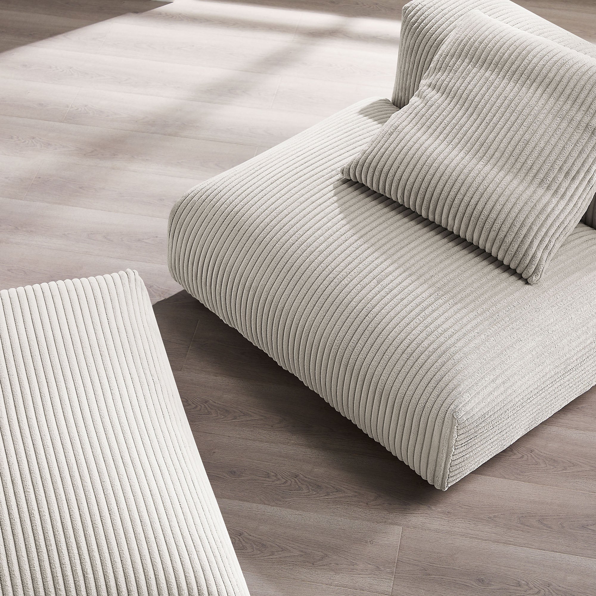 Solace Modular Corduroy Upholstered Armless Chair and Ottoman Set