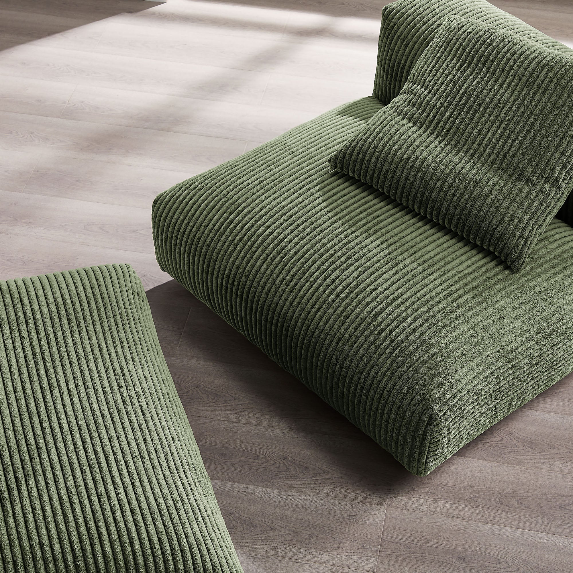 Solace Modular Corduroy Upholstered Armless Chair and Ottoman Set