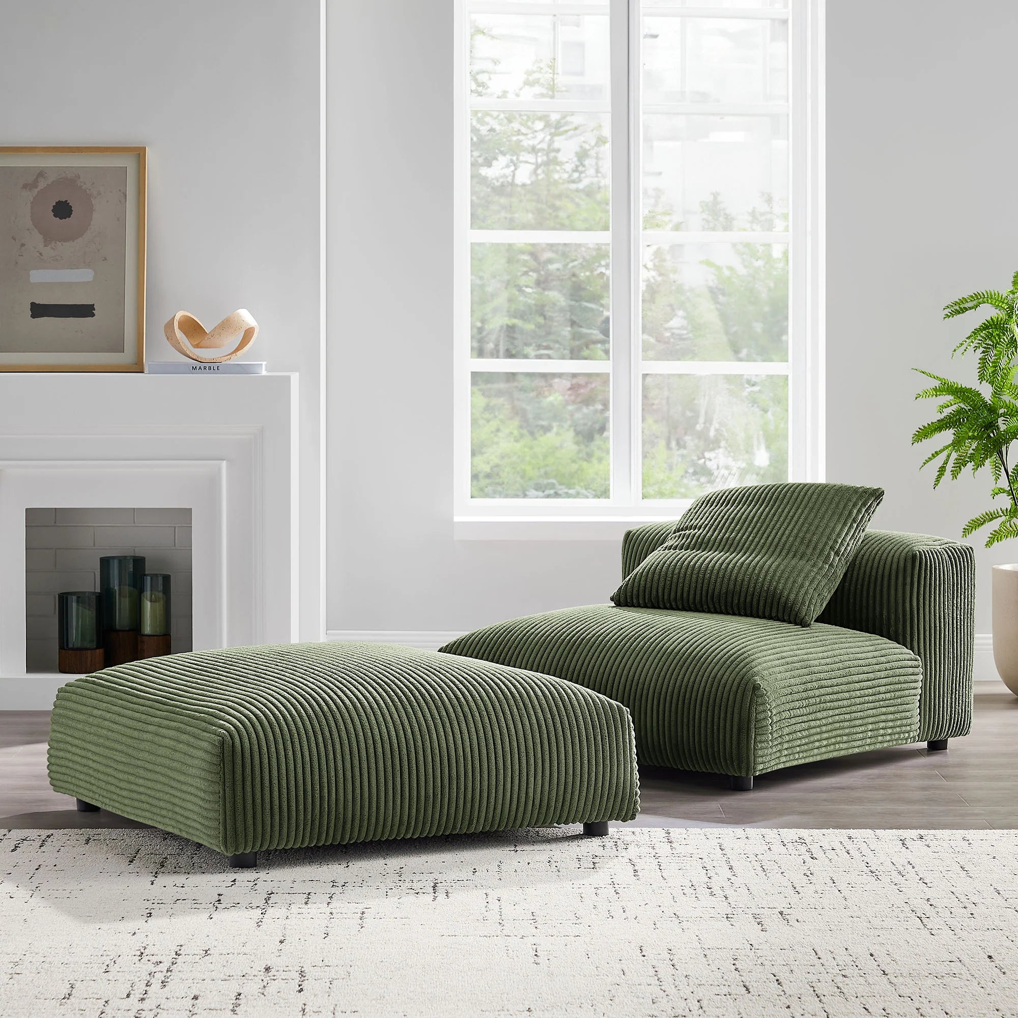 Solace Modular Corduroy Upholstered Armless Chair and Ottoman Set