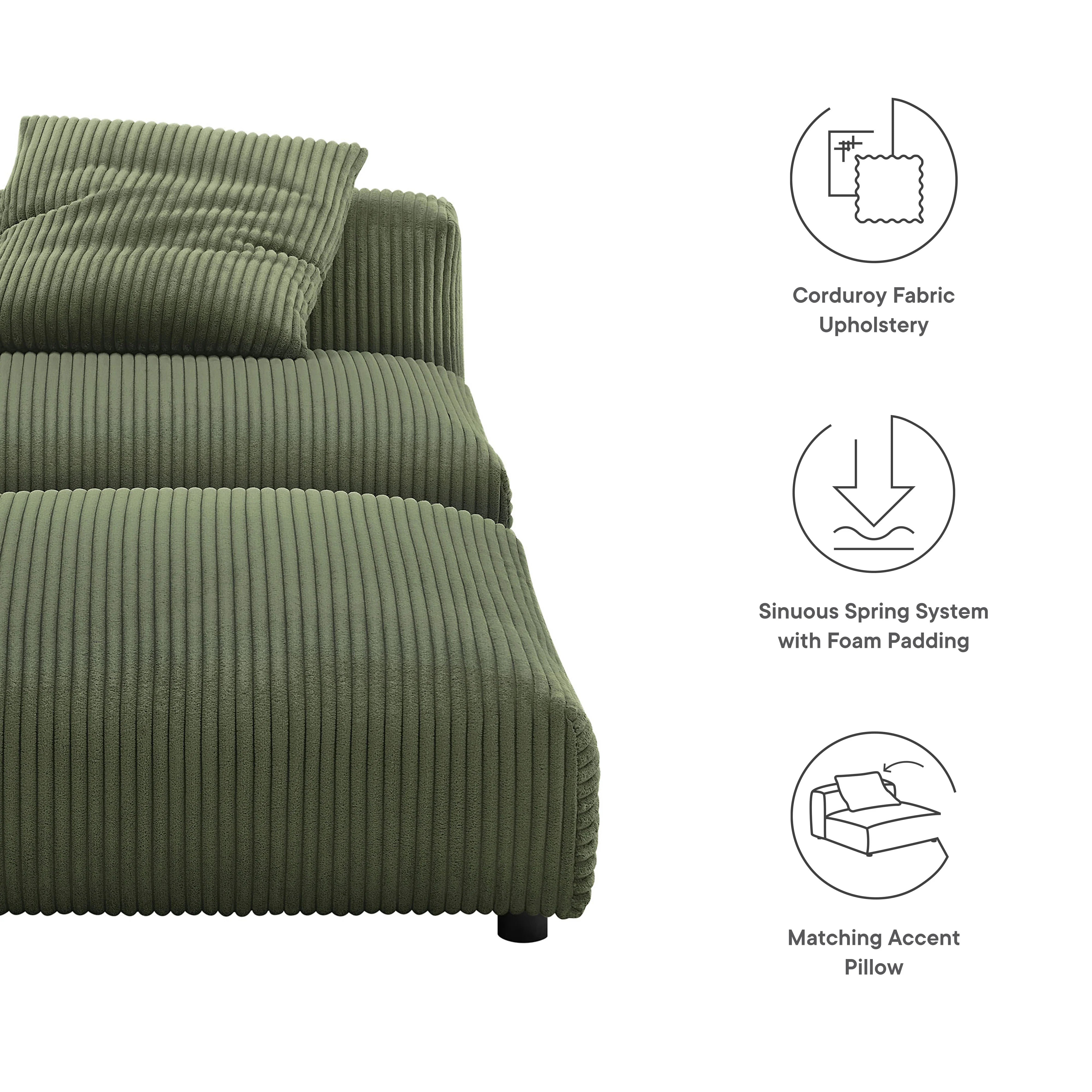 Solace Modular Corduroy Upholstered Armless Chair and Ottoman Set
