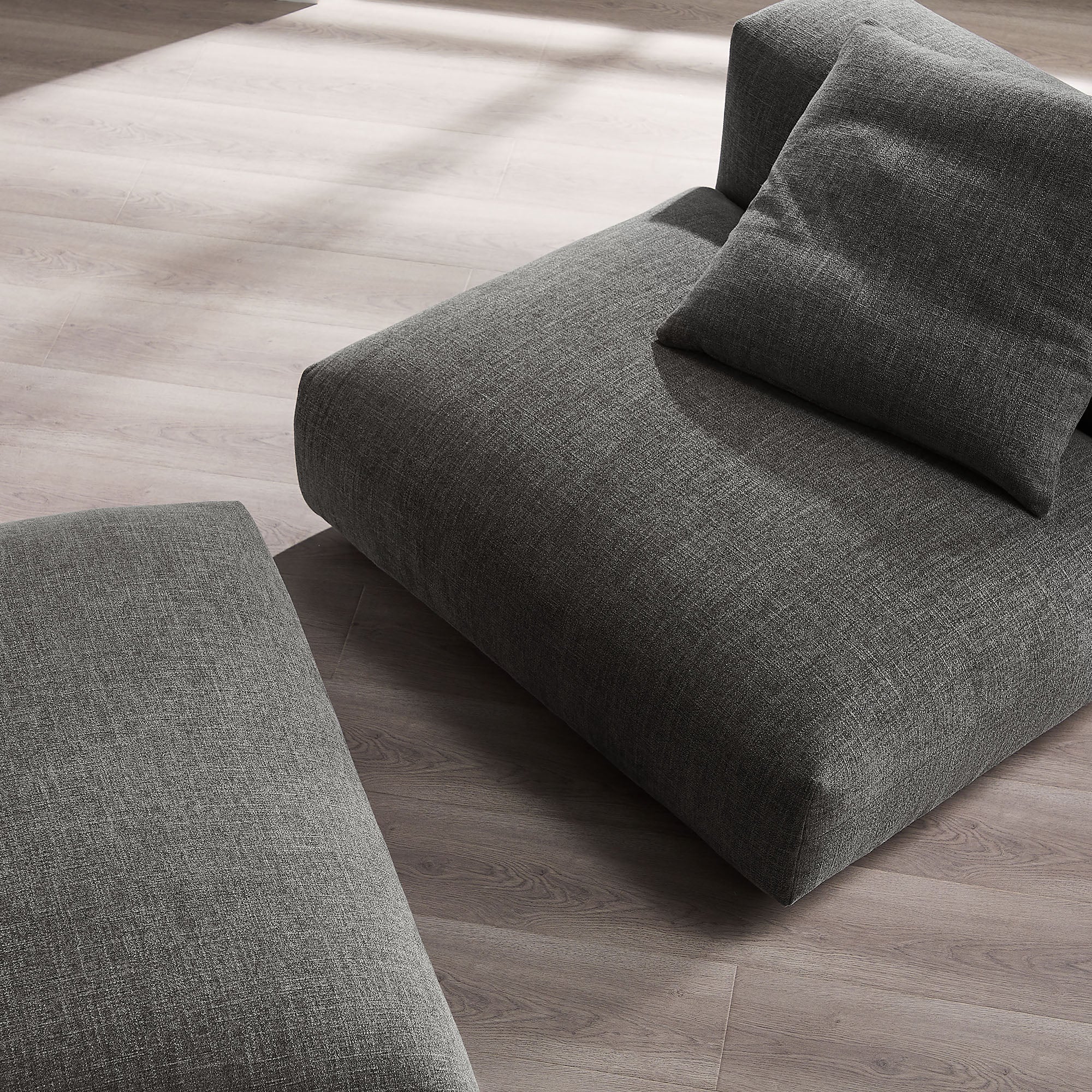 Solace Modular Upholstered Fabric Armless Chair and Ottoman Set