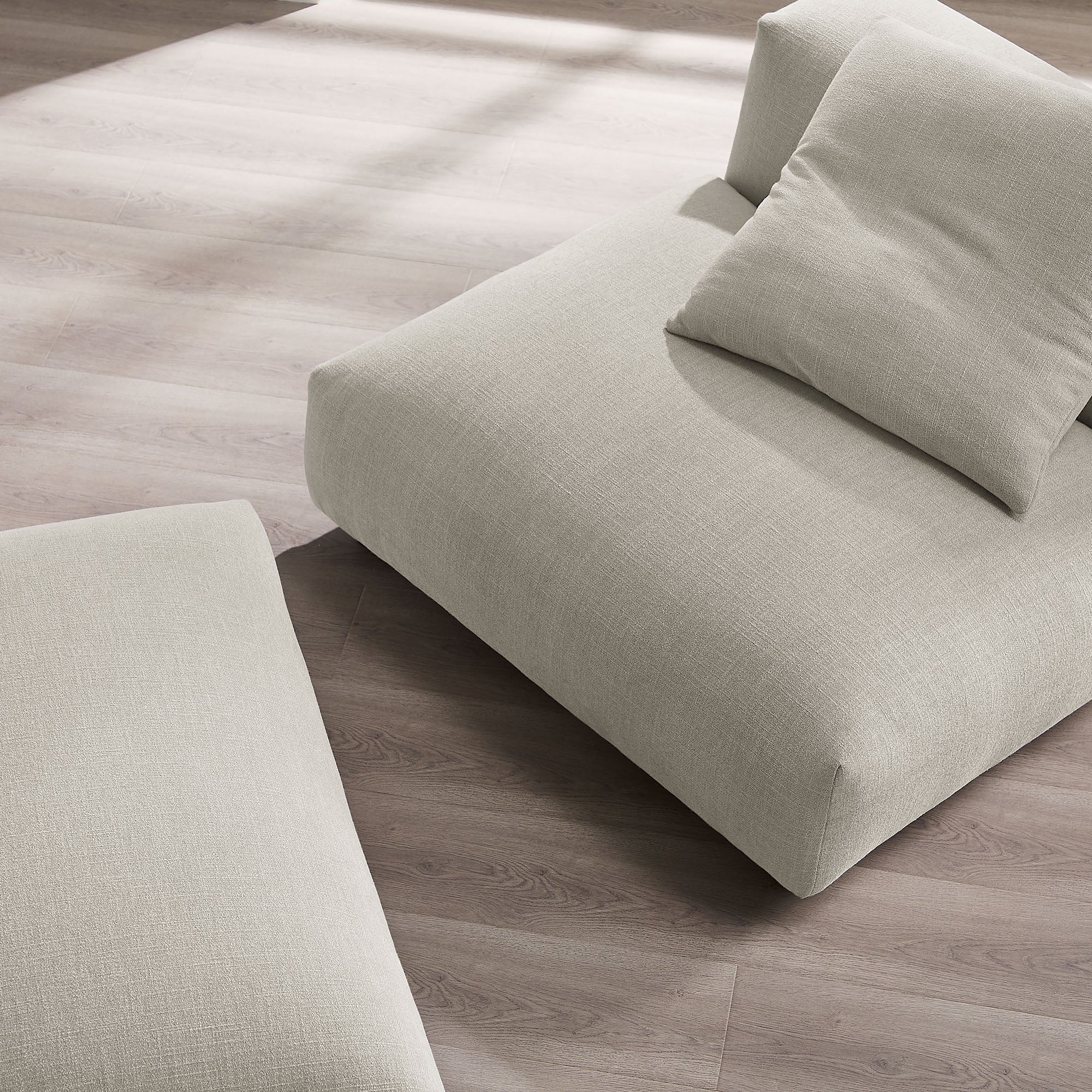 Solace Modular Upholstered Fabric Armless Chair and Ottoman Set