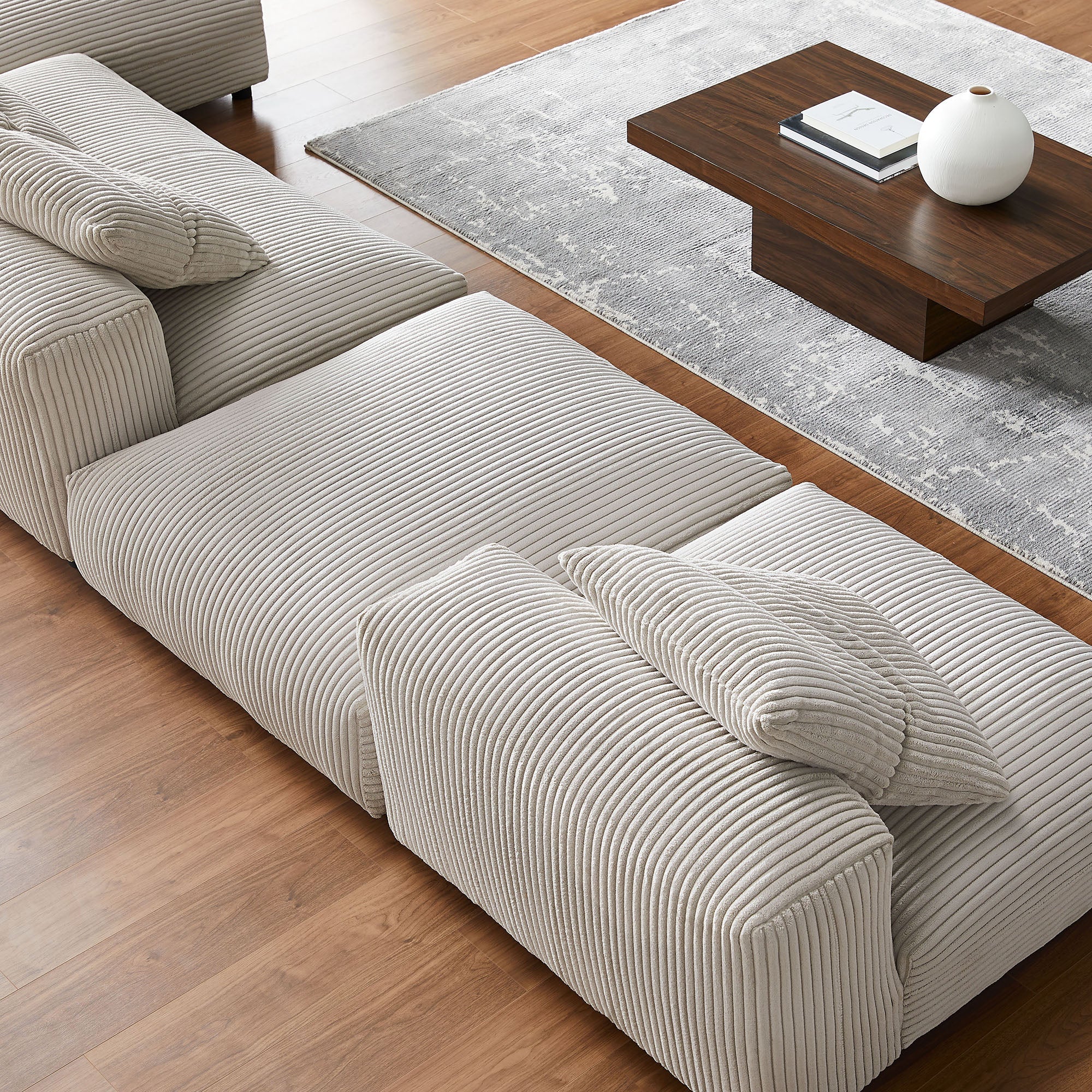 Solace 4-Piece Modular Corduroy Upholstered Sectional Sofa With Ottoman