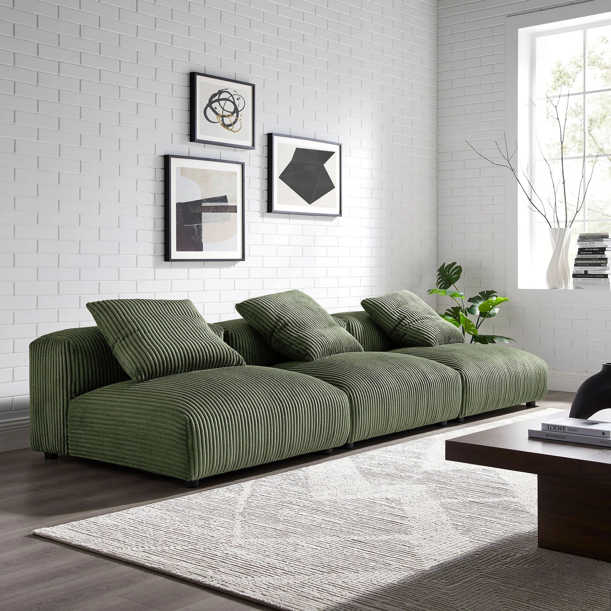 Solace 3-Piece Modular Corduroy Upholstered Sofa